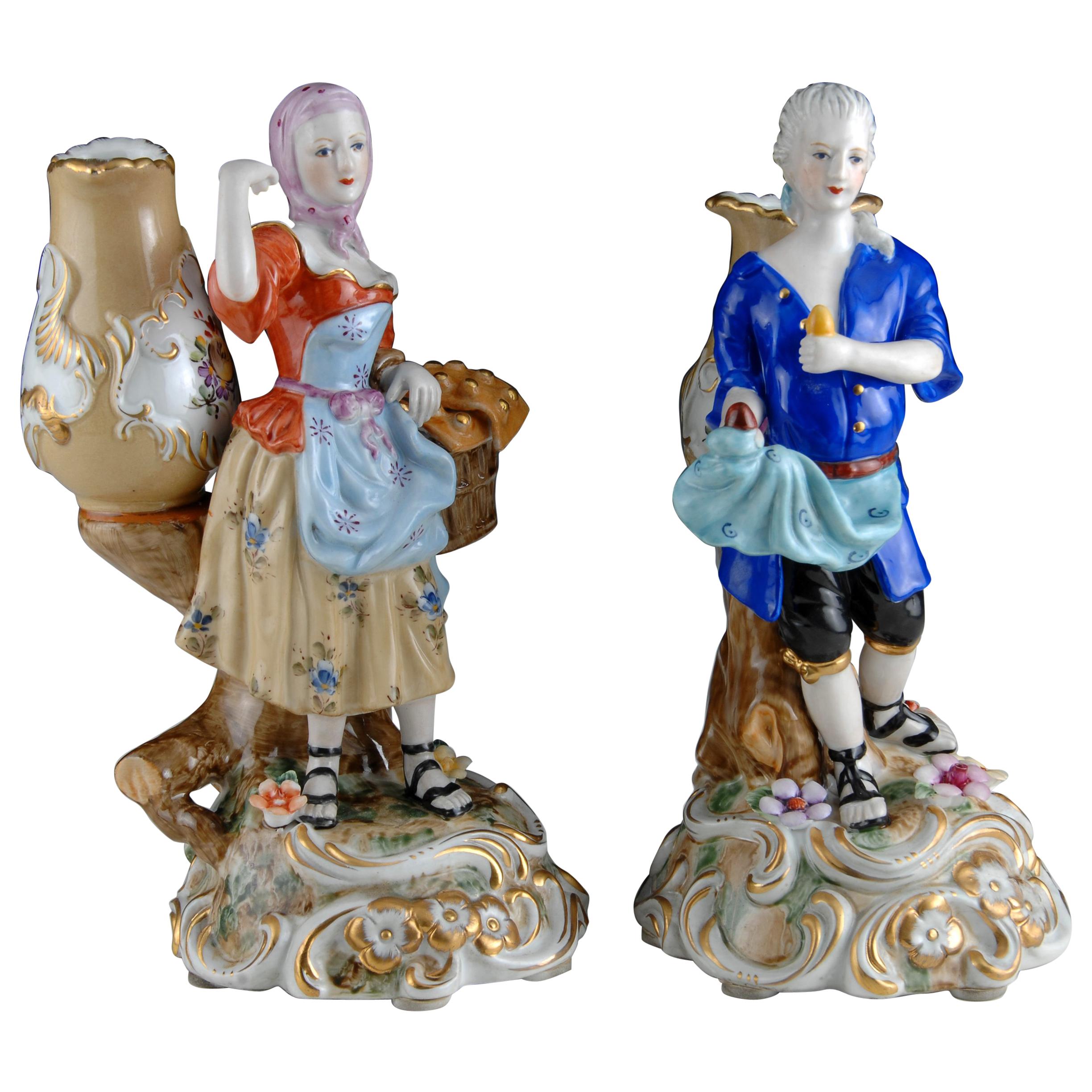Pair of Figures with Vases, Porcelain, 20th Century