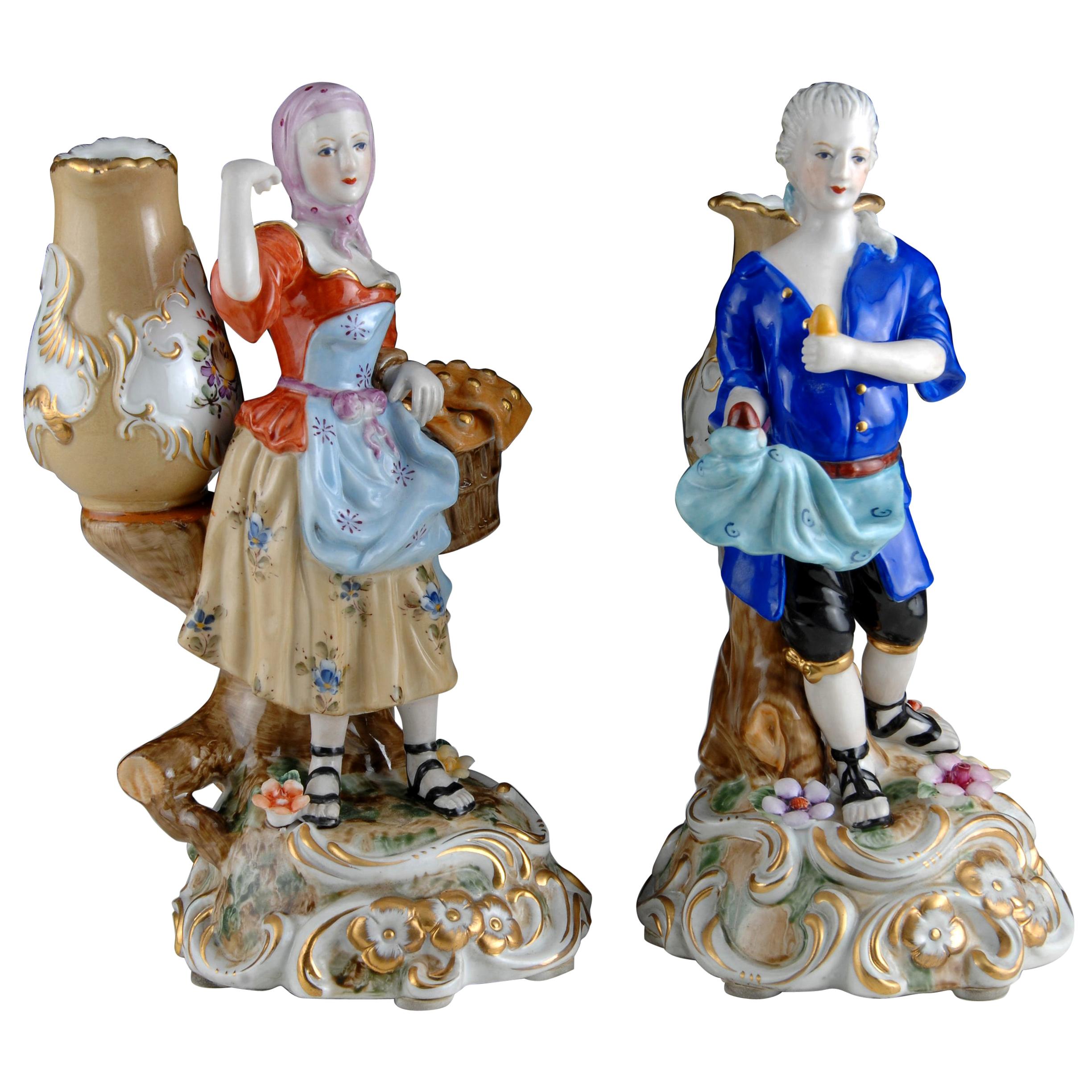 Pair of Figures with Vases, Porcelain, 20th Century For Sale