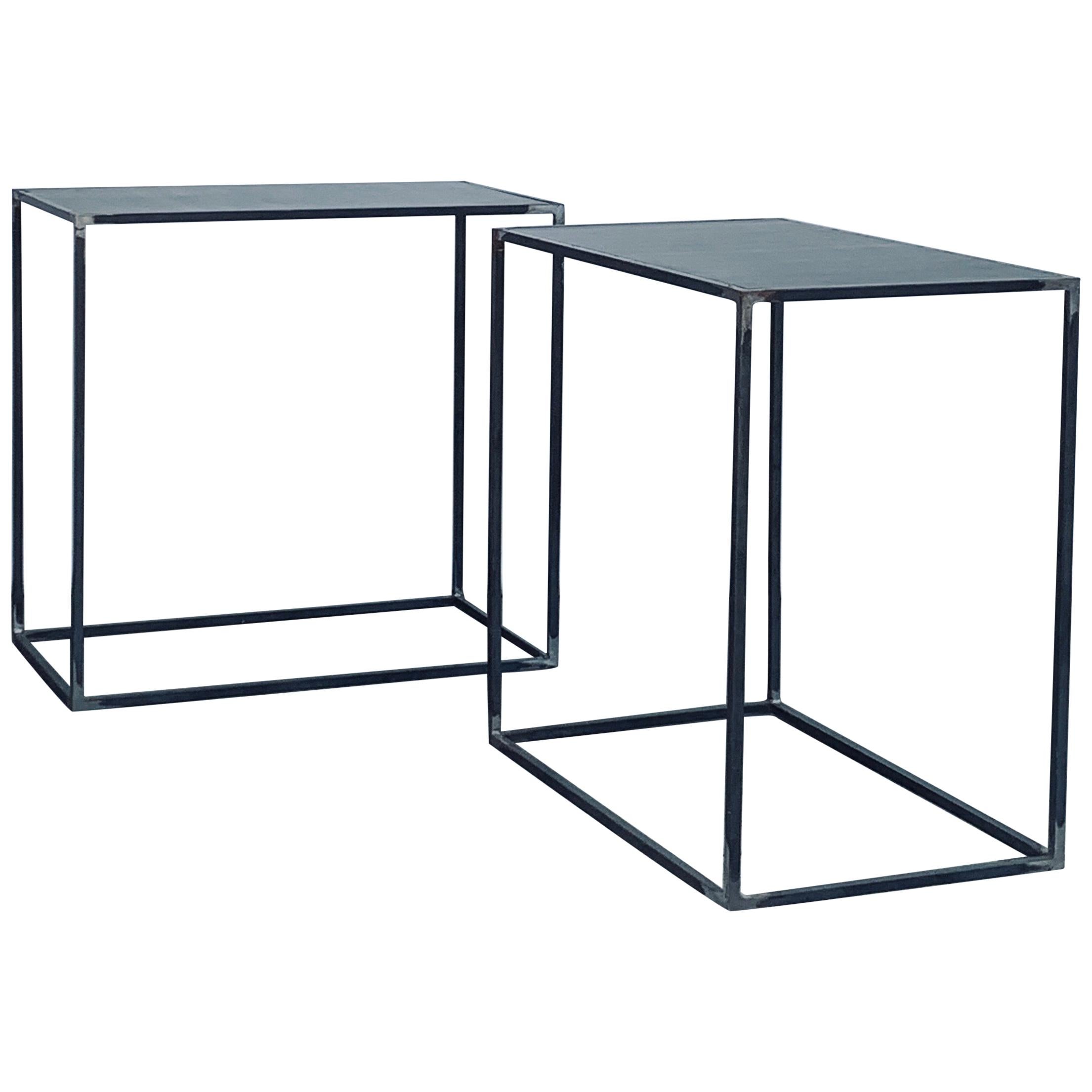 Pair of 'Filiforme' Patinated Steel Minimalist Side Tables by Design Frères