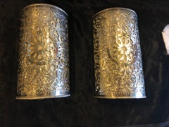Pair of Filigree Handmade Moorish White Brass Wall Lanterns / Sconces