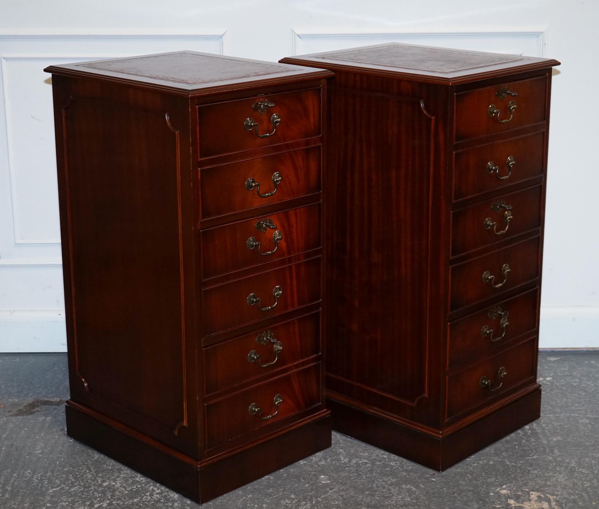 
Antiques of London



We are delighted to offer for sale these Stunning Pair of Hardwood Burgundy Leather Filing Cabinets. 

A distinguished pair of filing cabinets, exuding classic elegance. Clad in rich burgundy leather, each cabinet features a