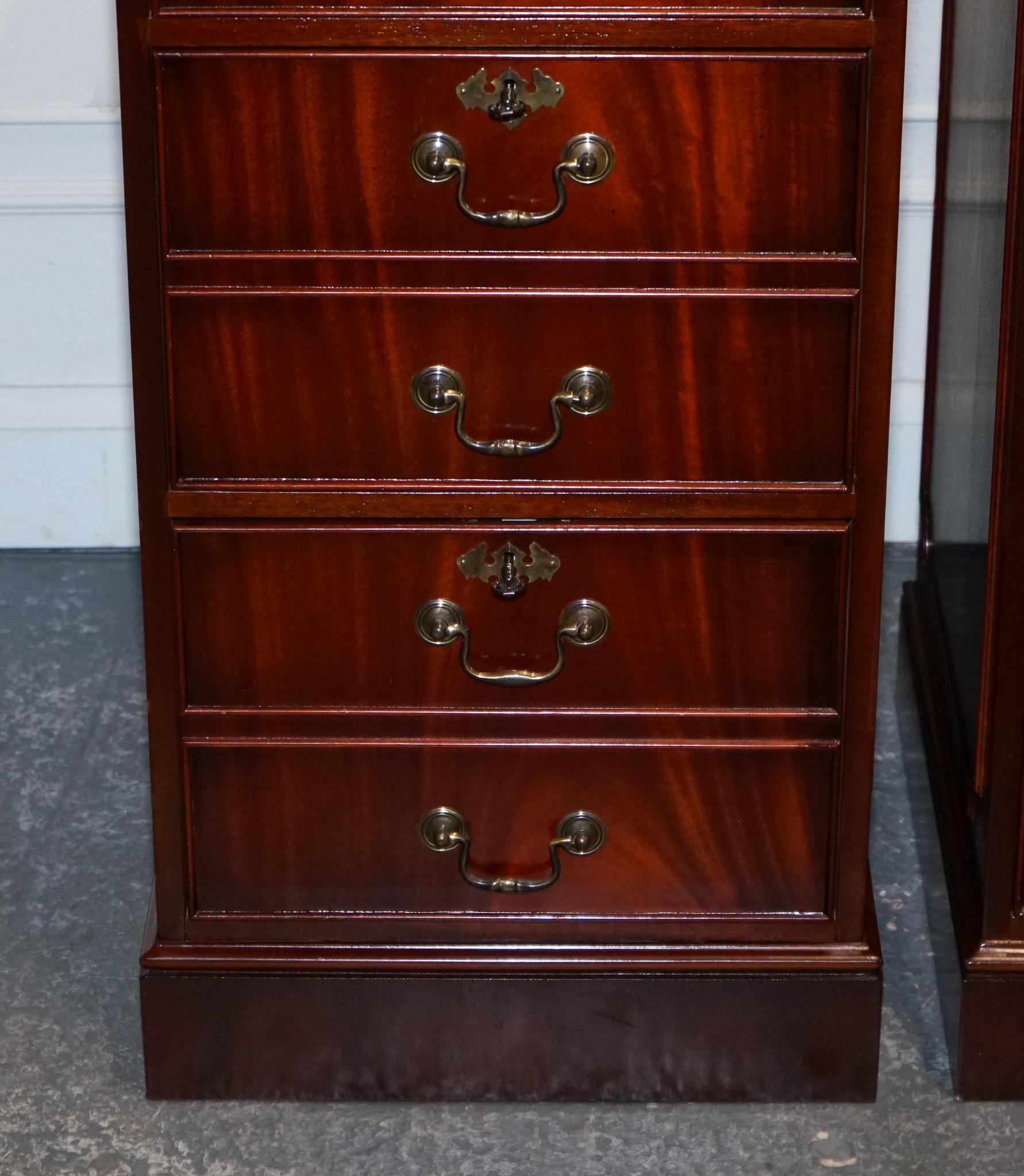 20th Century PAIR OF FILLING CABINETS BURGUNDY LEATHER GOLD EMBOSSED TOP 3 SPACiOUS DRAWERS For Sale
