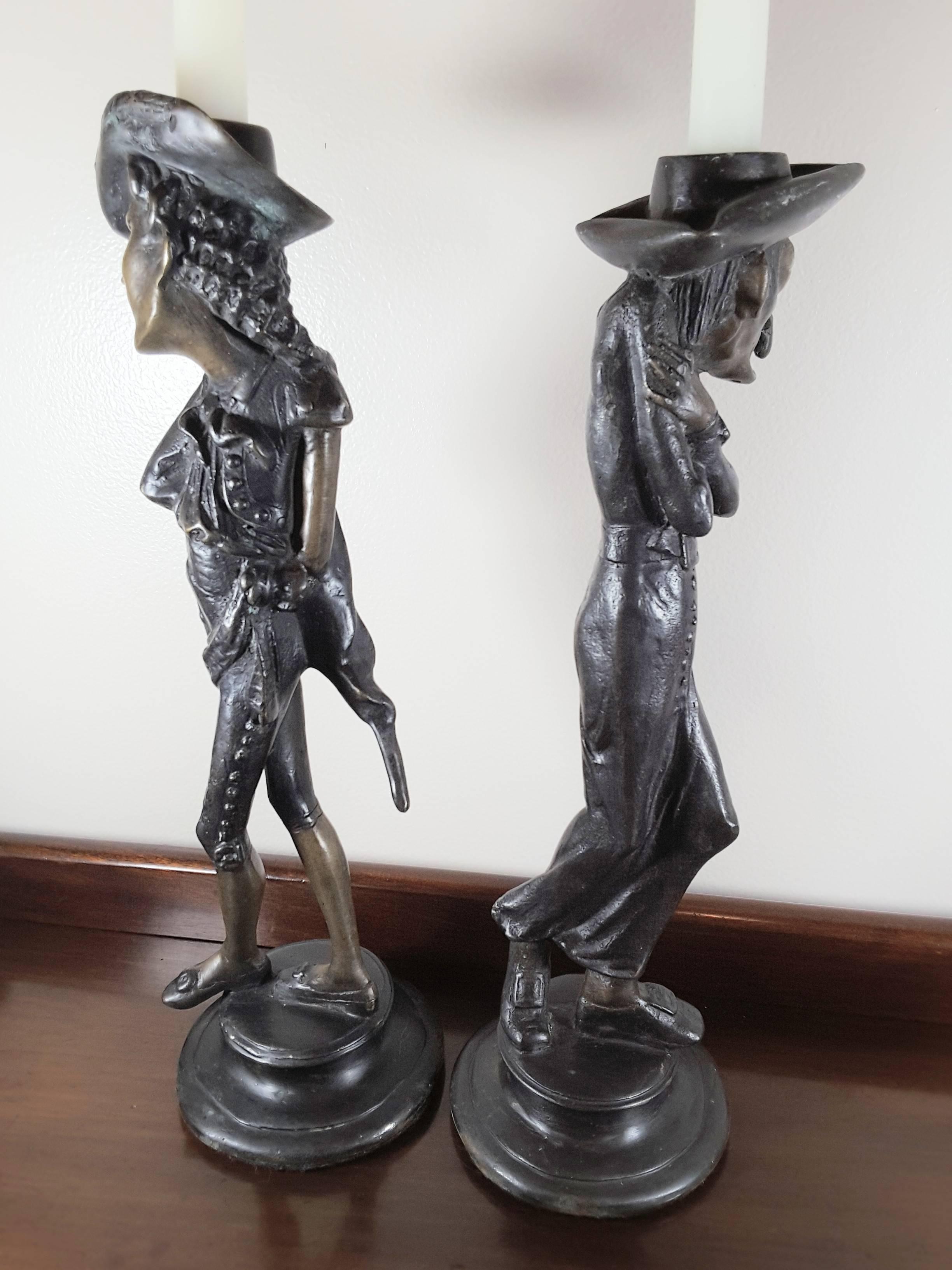 Patinated Pair of Fin De Siecle French Grotesque Candlesticks