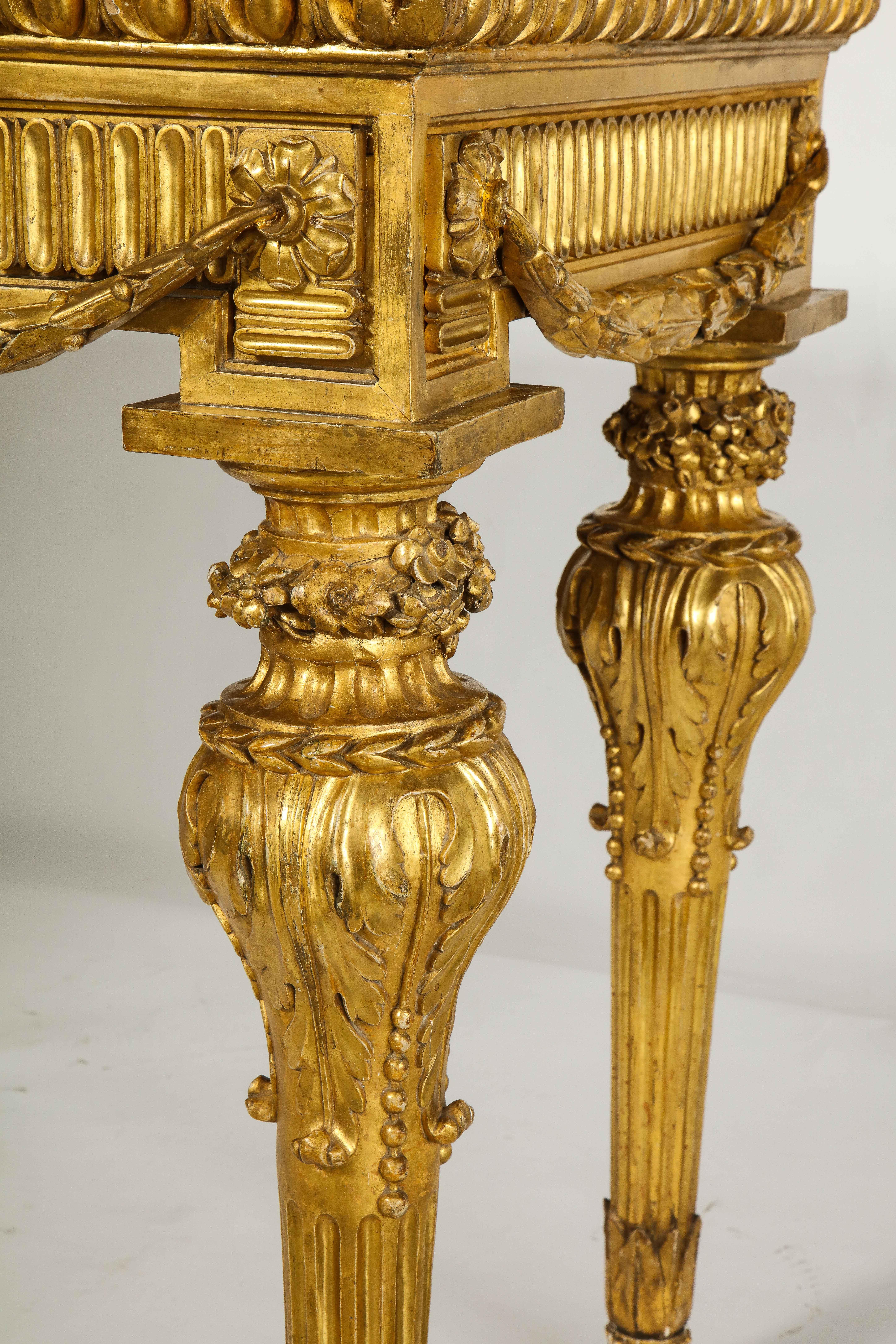 Pair of Fine North Italian Giltwood Side Tables/Consoles with Marble Tops For Sale 8