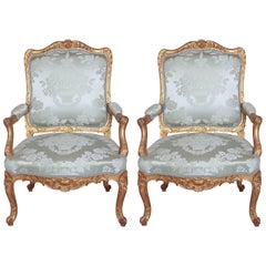 Pair of Fine 19th Century French Regence Gilt Fauteuils