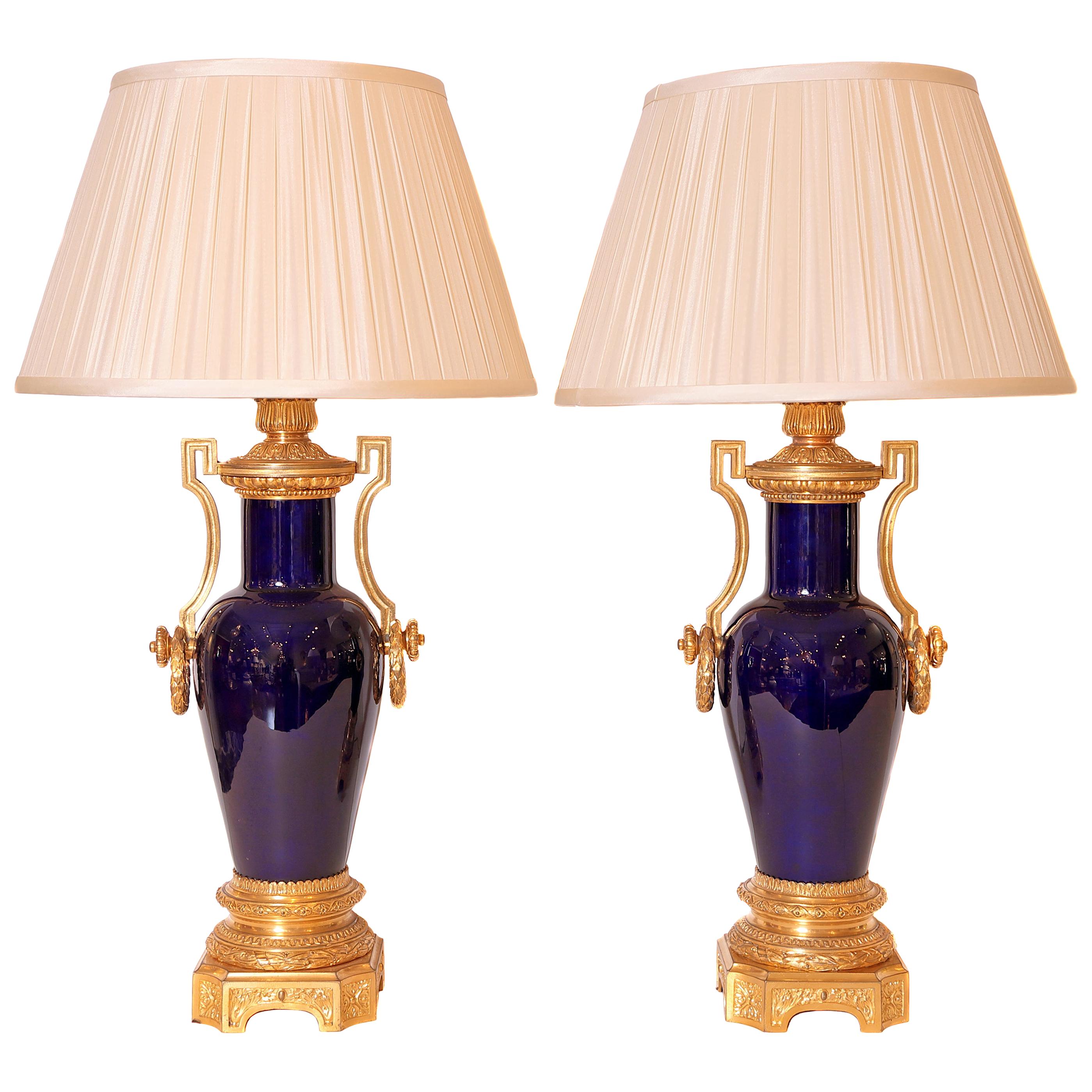 Pair of Fine 19th Century French Sevres Porcelain and Gilt Bronze Urn Lamps