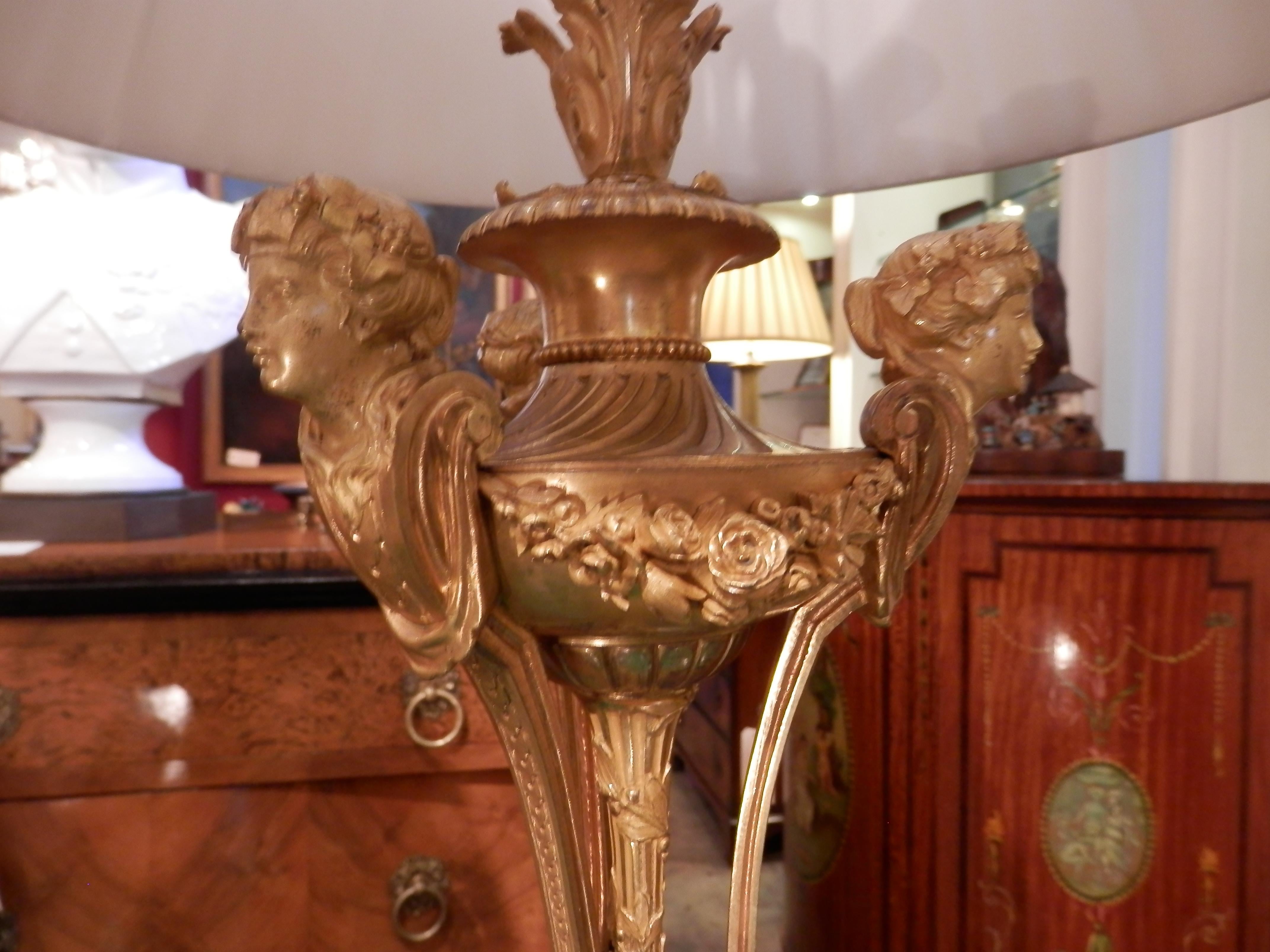 Pair of Fine 19th Century Mercury Gilt French Louis XV Female Figural Lamps In Good Condition In Dallas, TX