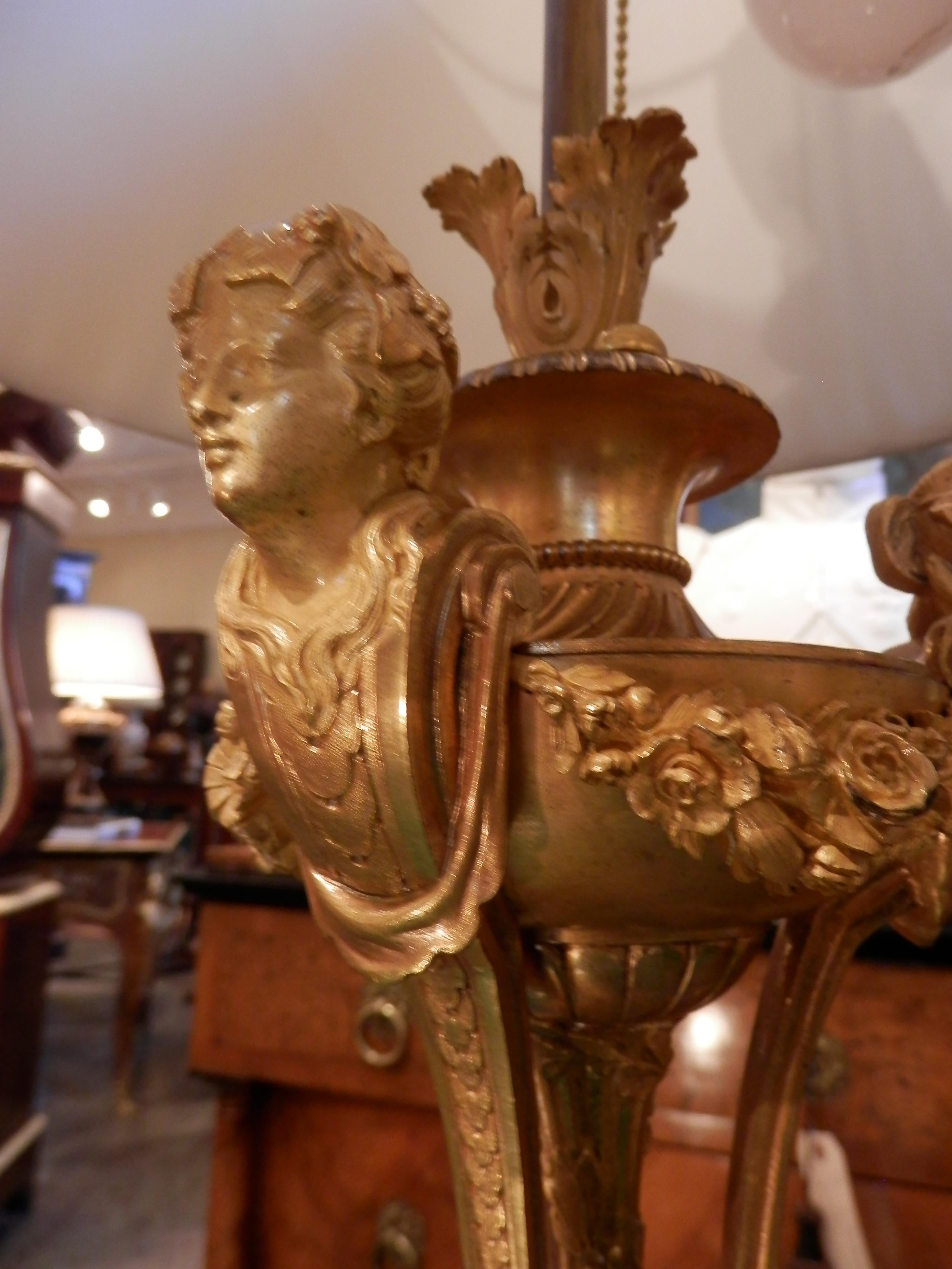 Pair of Fine 19th Century Mercury Gilt French Louis XV Female Figural Lamps 2