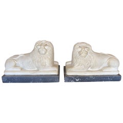 Pair of Fine and Charming Alabaster Lion Figures, circa 1820