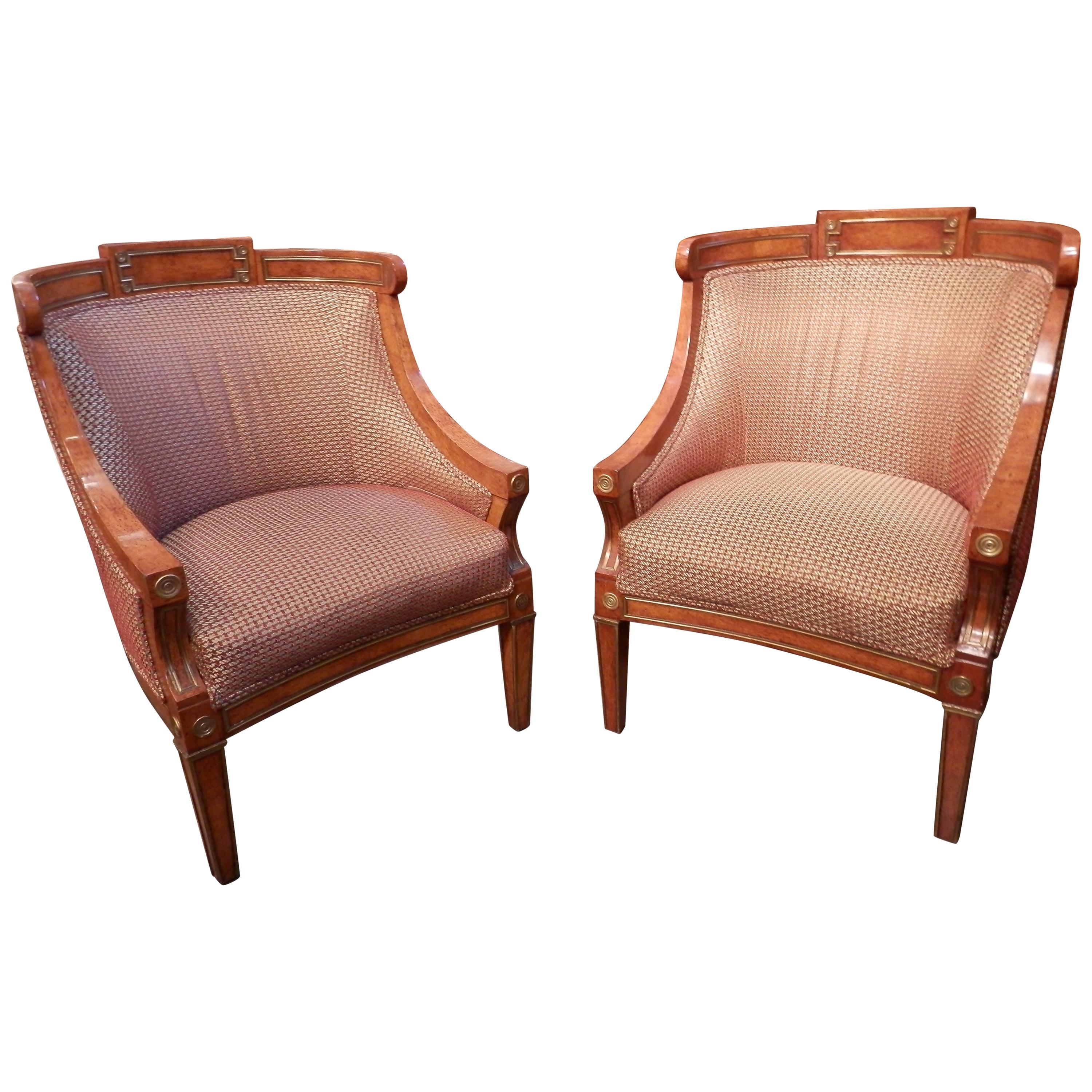 Pair of Fine and Rare 19th Century Mahogany and Gilt Brass Russian Bergères For Sale
