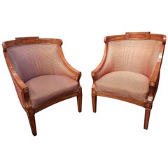 Pair of Fine and Rare 19th Century Mahogany and Gilt Brass Russian Bergères