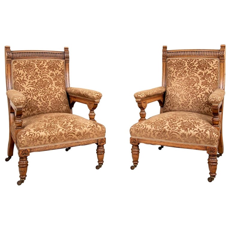 Pair of Fine Antique English Aesthetic Movement Lolling Chairs