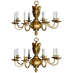 Pair of Fine Vintage French Louis XVI Style Gilt Bronze Figural Chandeliers