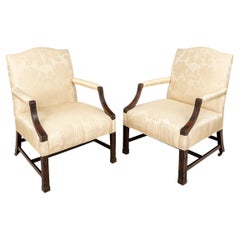 Pair of Fine Antique Georgian Style Armchairs with Carved Panel Detailing