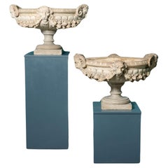 Pair of Fine Antique Italian Marble Tazza Urns