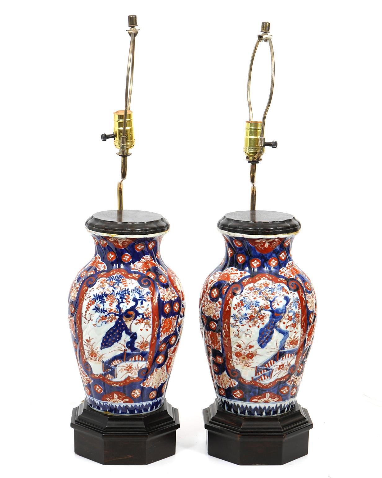 Nice pair of Antique Japanese Imari Lamps. Antique vases converted later to lamps. Direct from a Fisher Island, Maimi estate. Good condition with normal wear. Porcelain 12