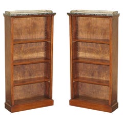 Pair of Fine Antique Regency Hardwood Brass Gallery & Marble Dwarf Bookcases