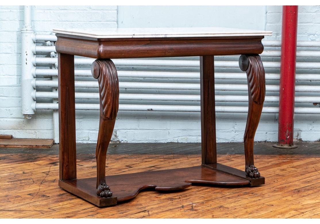 19th Century Fine Antique Transitional Empire Carved Mahogany Marble-Top Console Table, Pair
