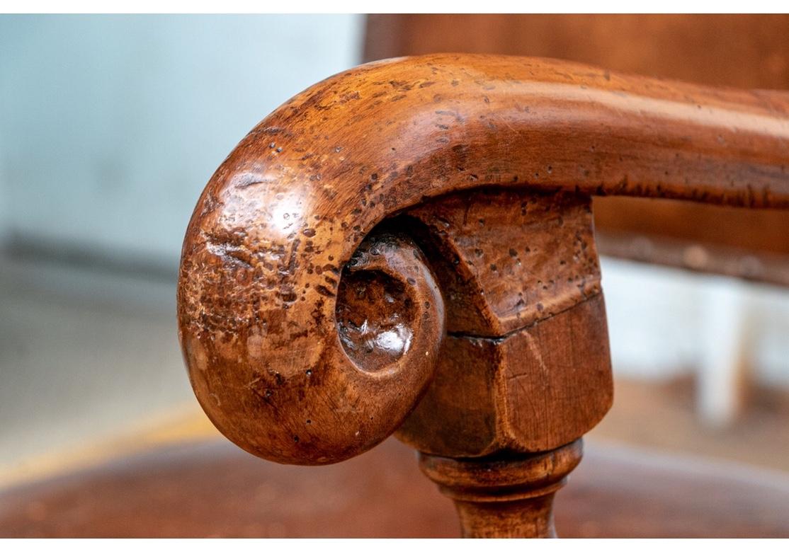 Pair of Fine Antique Walnut and Leather Fireside Chairs For Sale 5