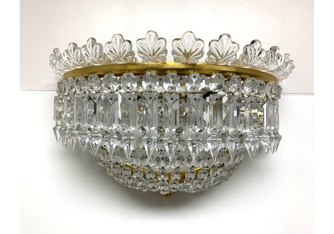 Pair Of Fine Baccarat Gilt Bronze And Crystal Demilune Sconces For Sale 5