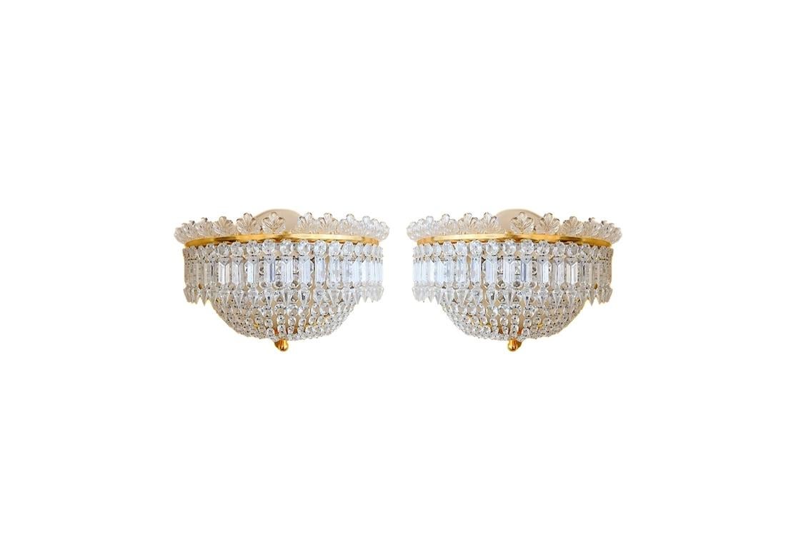 Pair Of Fine Baccarat Gilt Bronze And Crystal Demilune Sconces For Sale 8