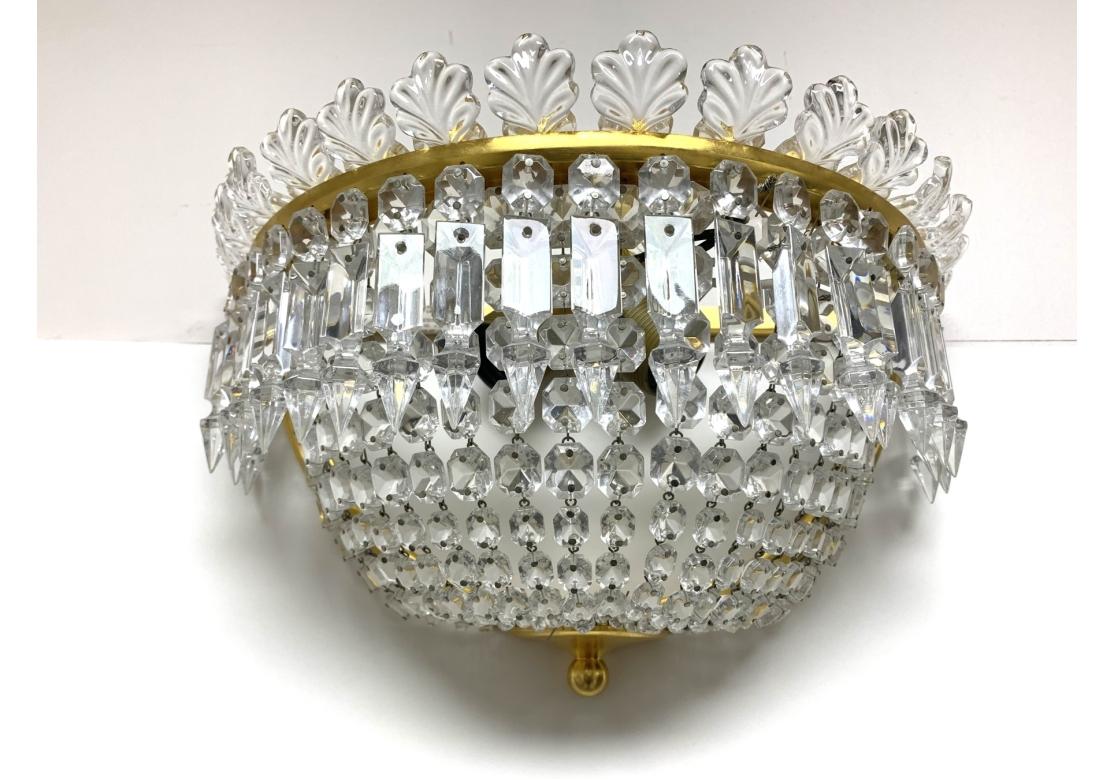 French Pair Of Fine Baccarat Gilt Bronze And Crystal Demilune Sconces For Sale