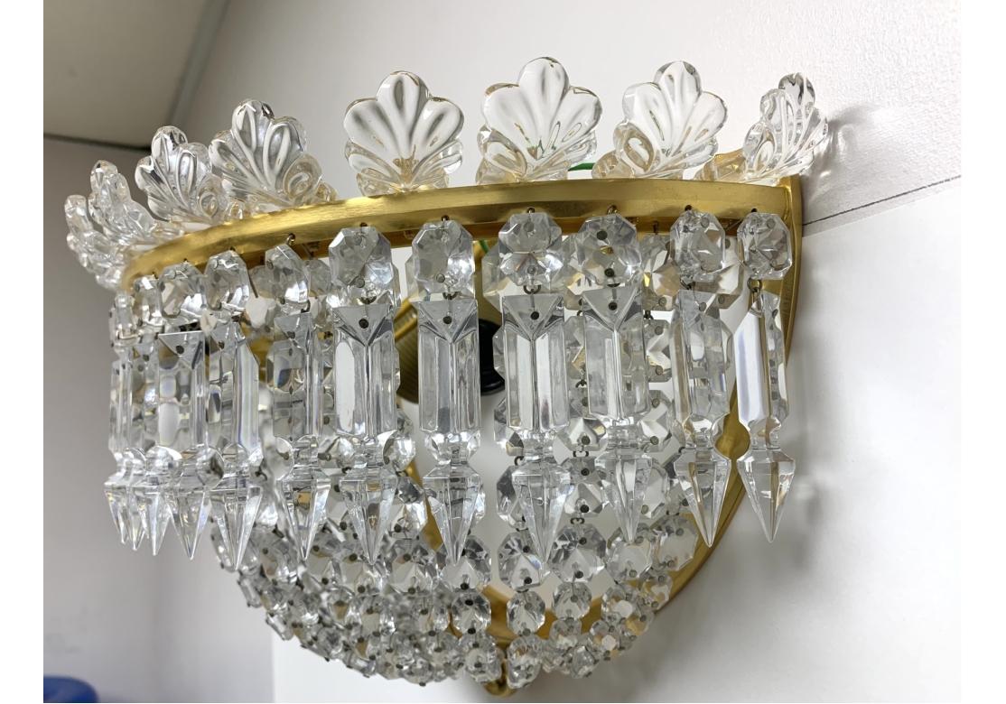 Pair Of Fine Baccarat Gilt Bronze And Crystal Demilune Sconces In Good Condition For Sale In Bridgeport, CT
