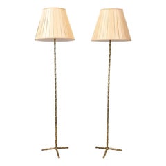 Pair of Fine Bagues Style Brass Faux Bamboo Floor Lamps