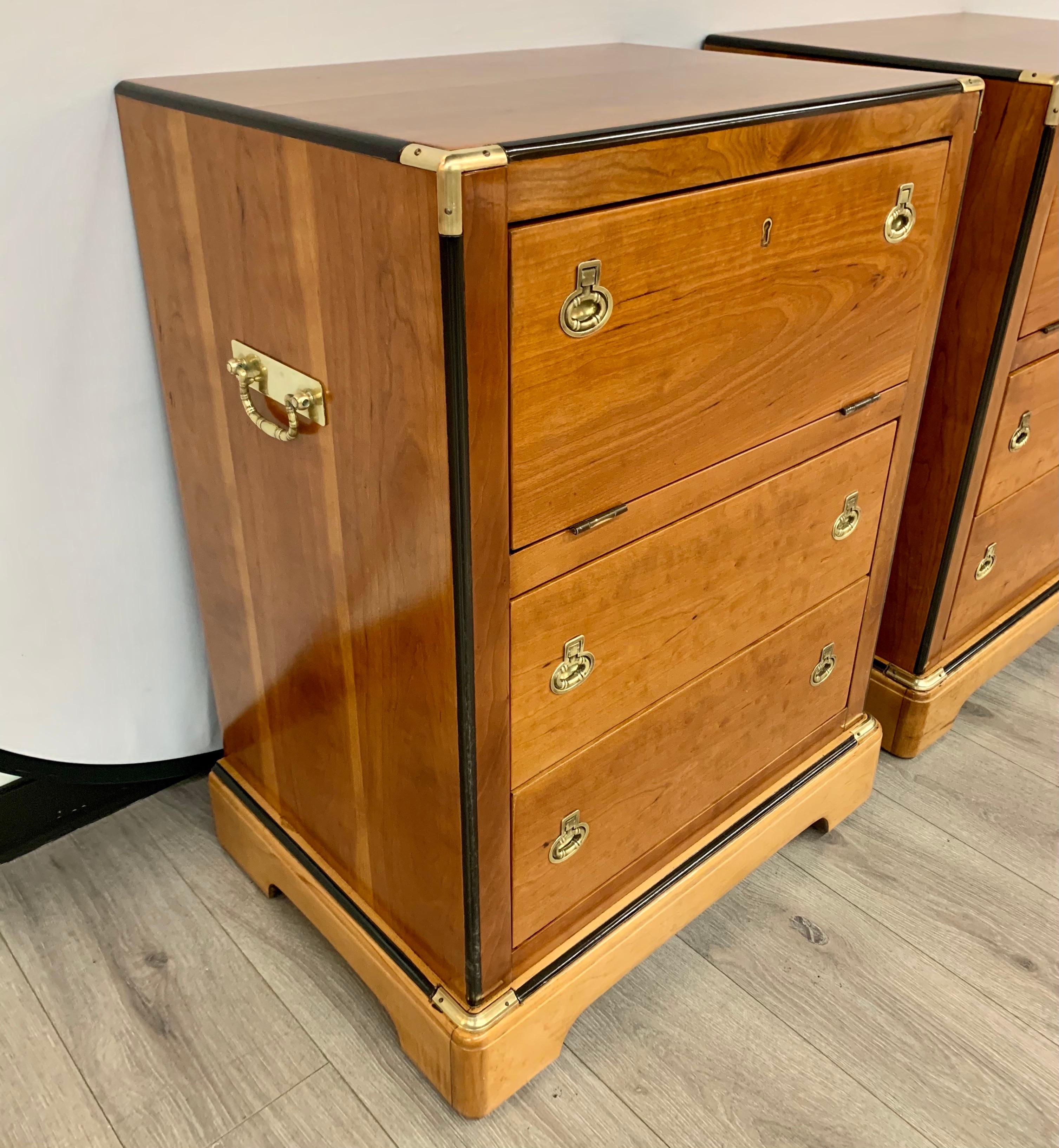 Late 20th Century Pair of Fine Biedermeier Campaign Chests with Drop Down Drawer
