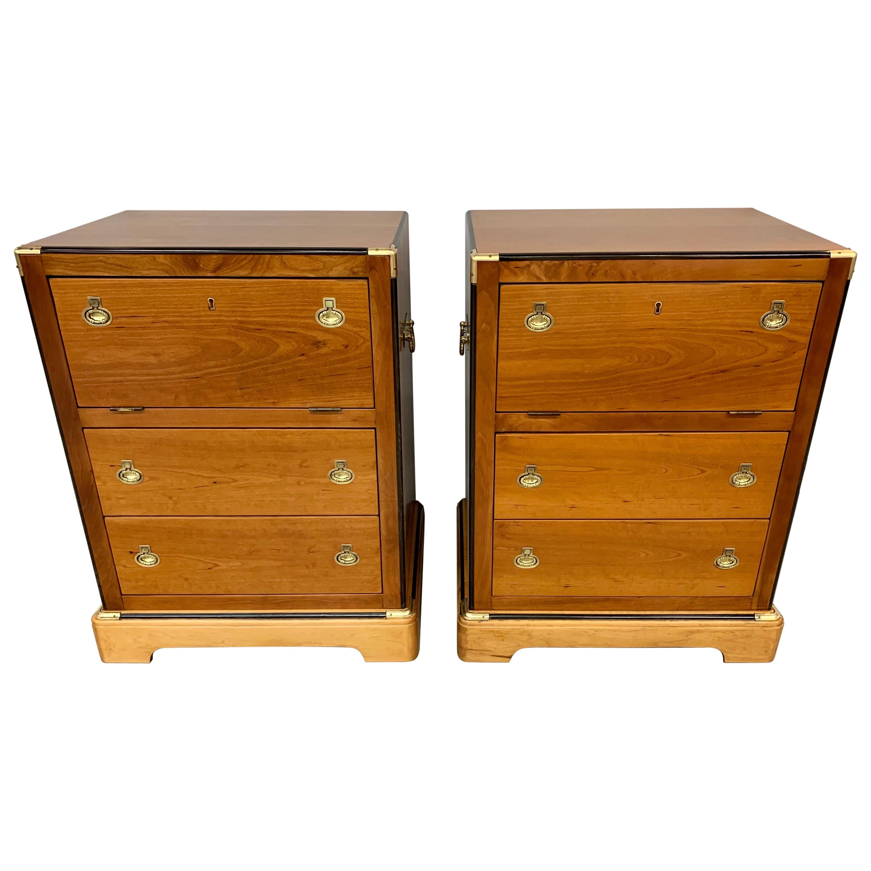 Pair of Fine Biedermeier Campaign Chests with Drop Down Drawer
