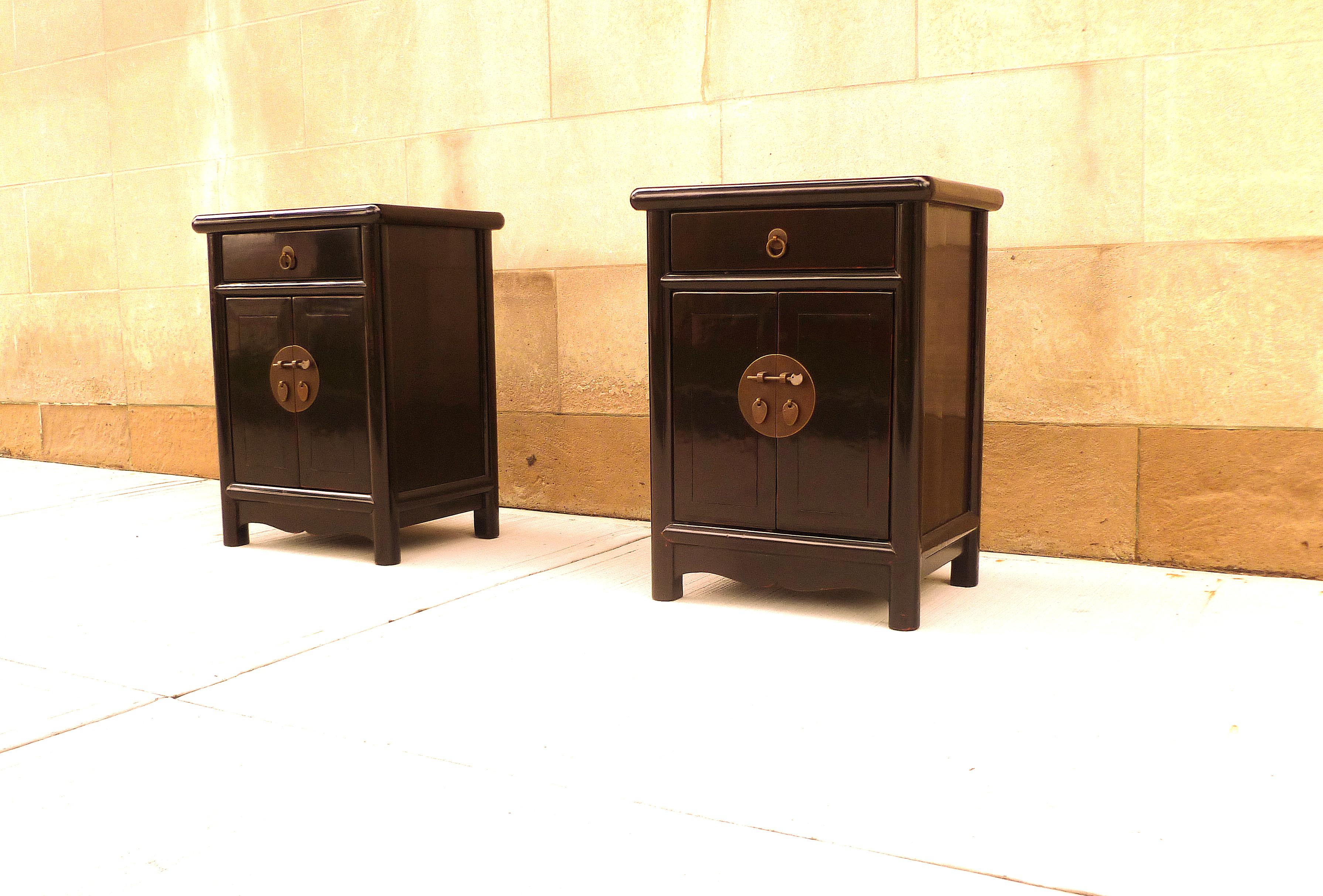 Polished Pair of Fine Black Lacquer Chests