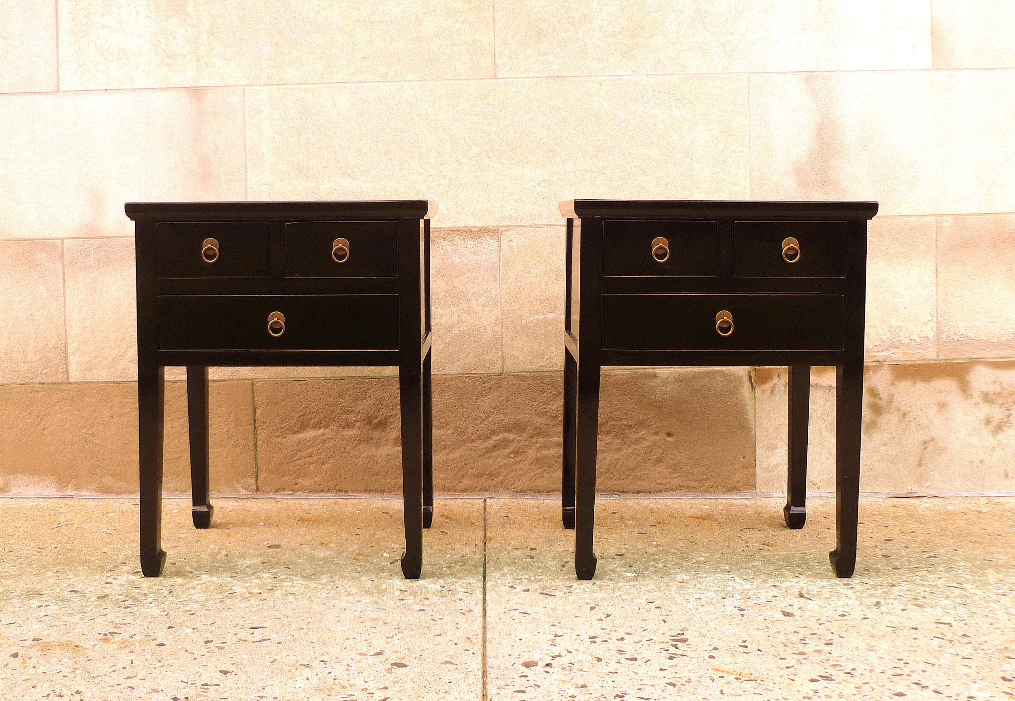 Pair of fine black lacquer end tables. Very elegant and simple form. We carry fine quality furniture with elegant finished and has been appeared many times in 