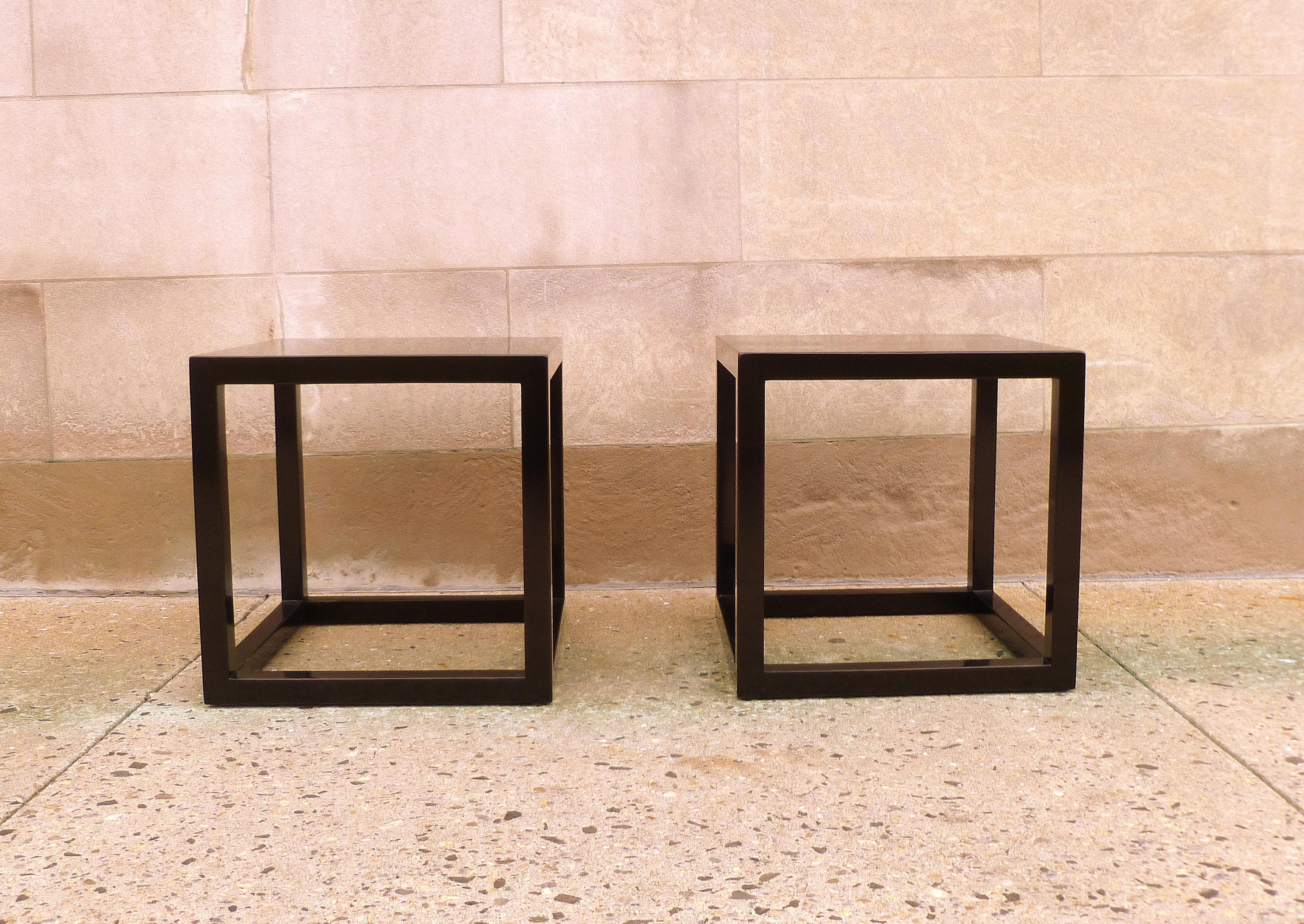 Fine black lacquer end tables. Simple and elegant form. Beautiful color and form. We carry fine quality furniture with elegant finished and has been appeared many times in 