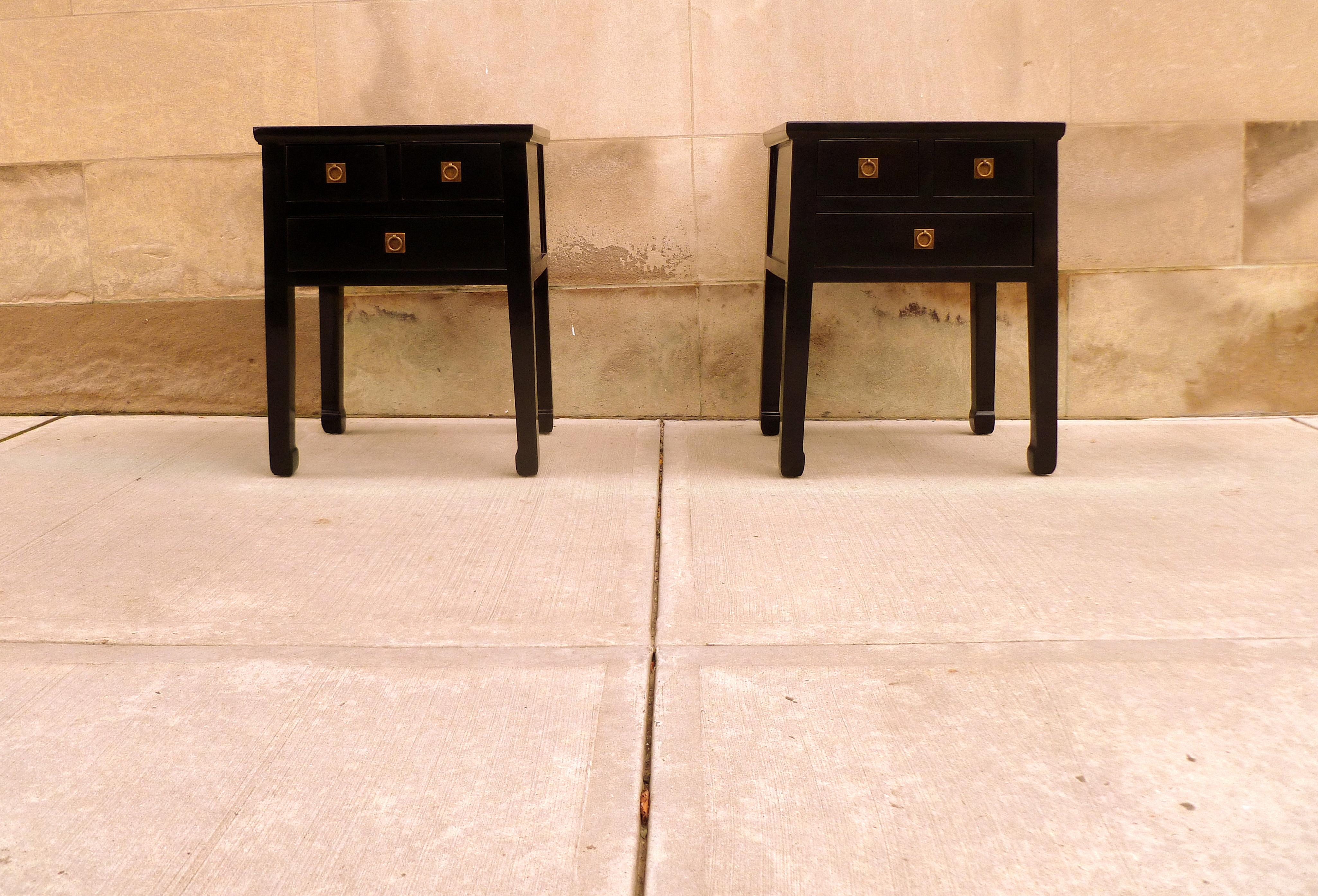 Pair of fine black lacquer end tables. Very elegant and simple form. We carry fine quality furniture with elegant finished and has been appeared many times in 