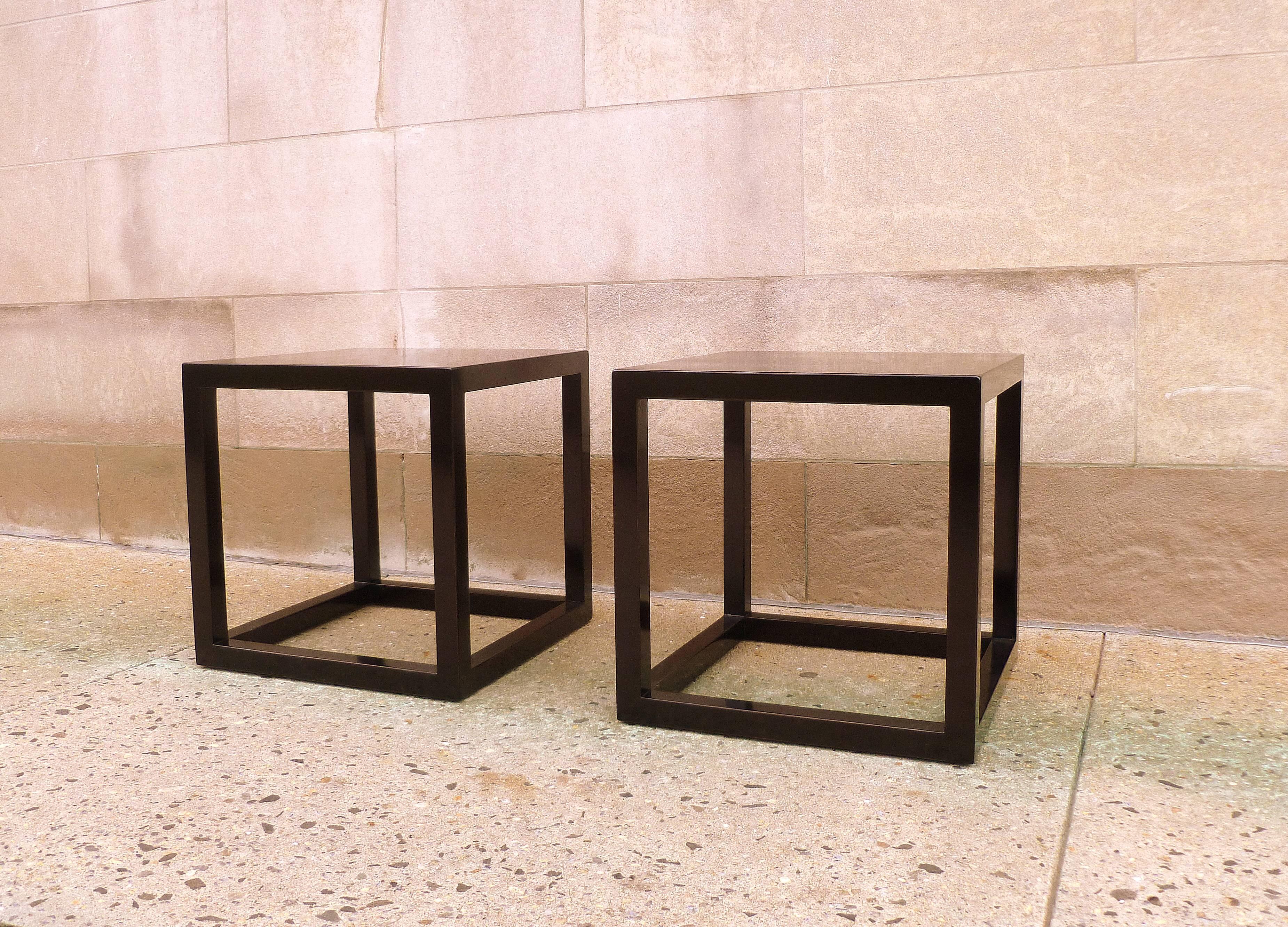 Ming Pair of Fine Black Lacquer End Tables