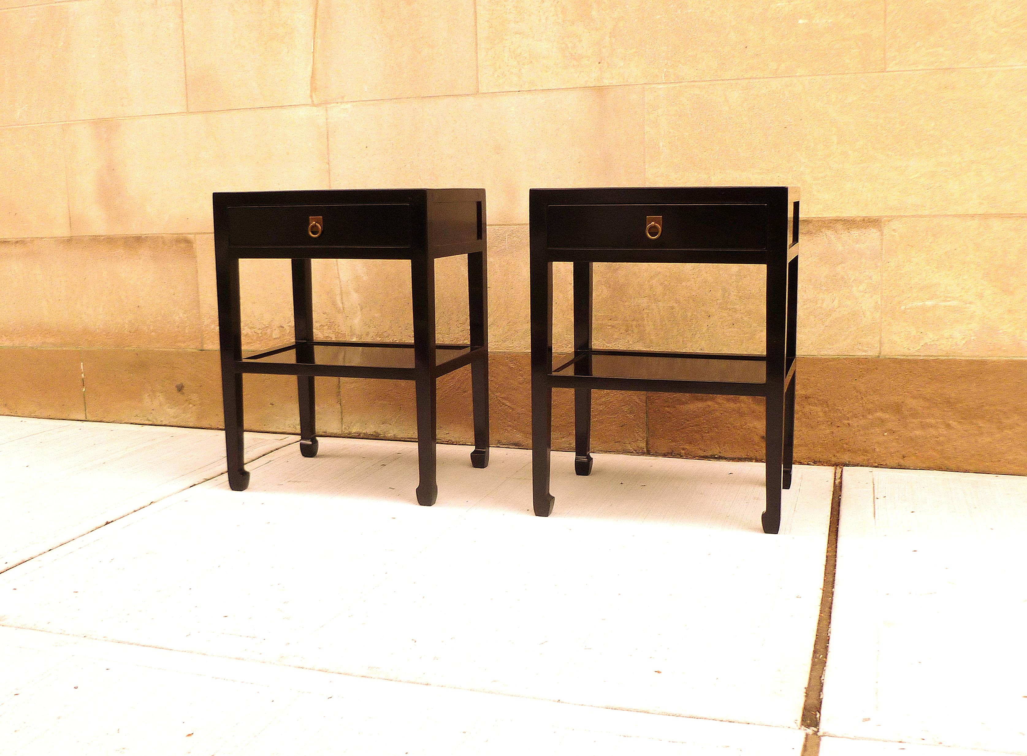 Ming Pair of Fine Black Lacquer End Tables