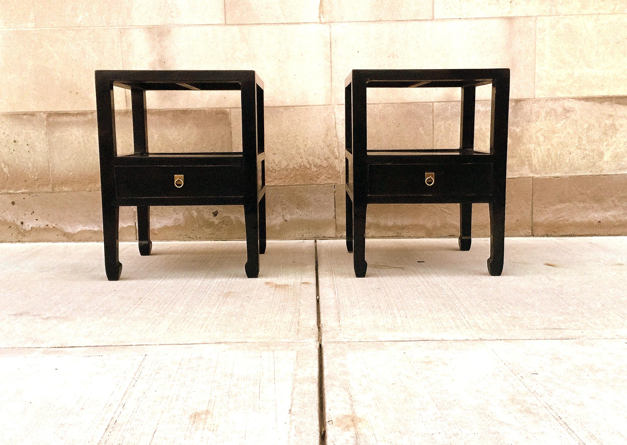 Ming Pair of Fine Black Lacquer End Tables