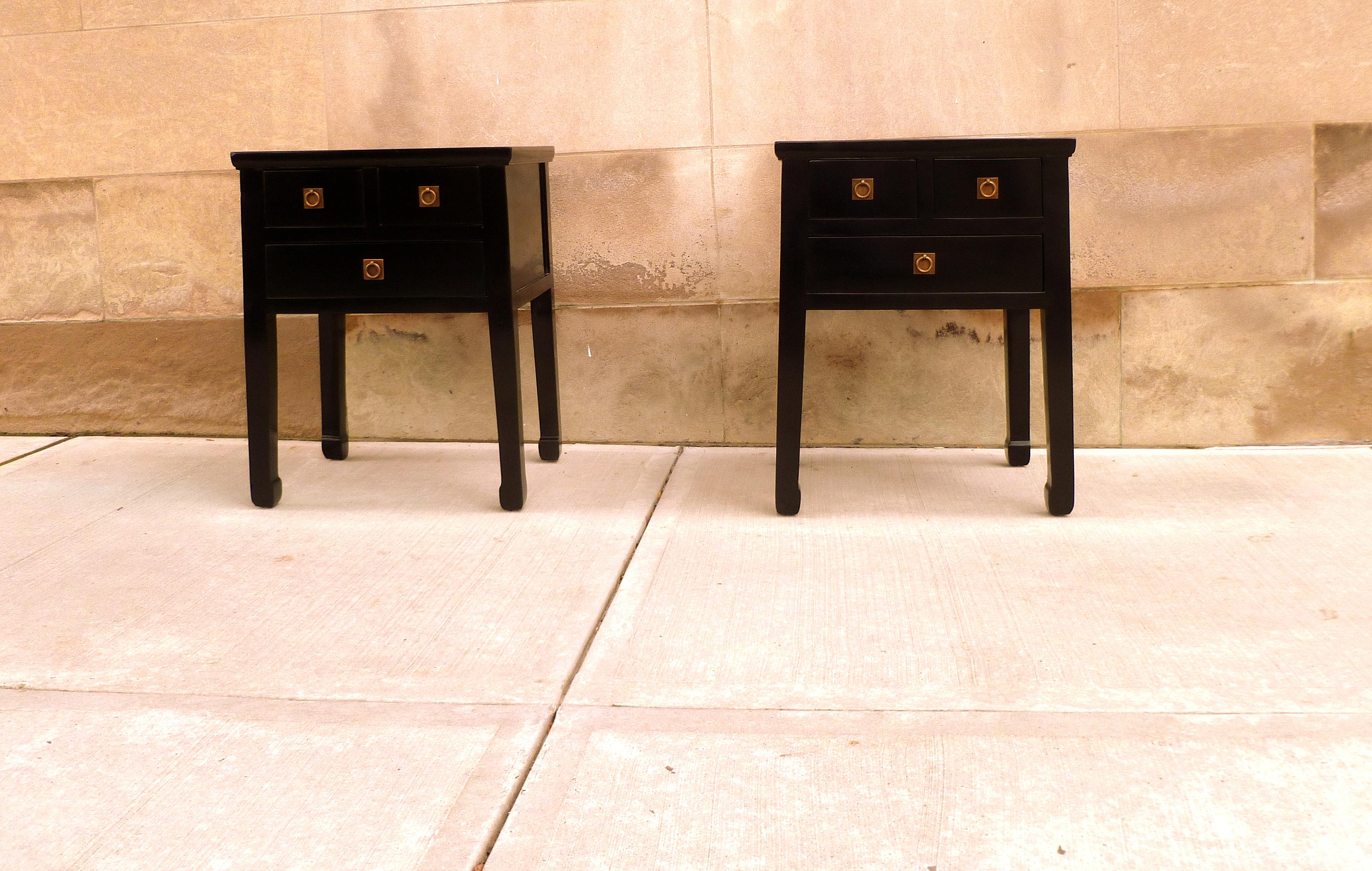 Ming Pair of Fine Black Lacquer End Tables