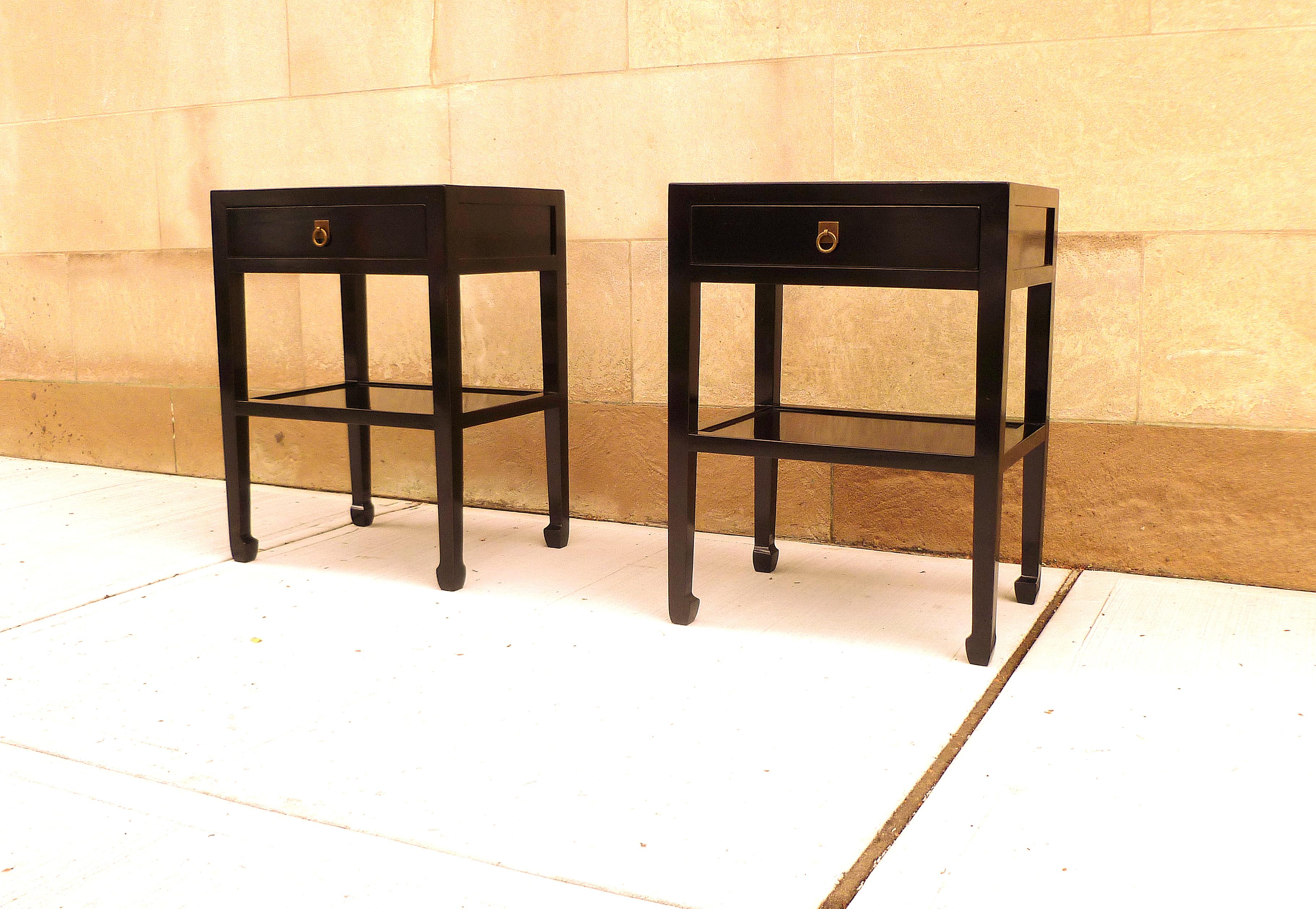 Chinese Pair of Fine Black Lacquer End Tables