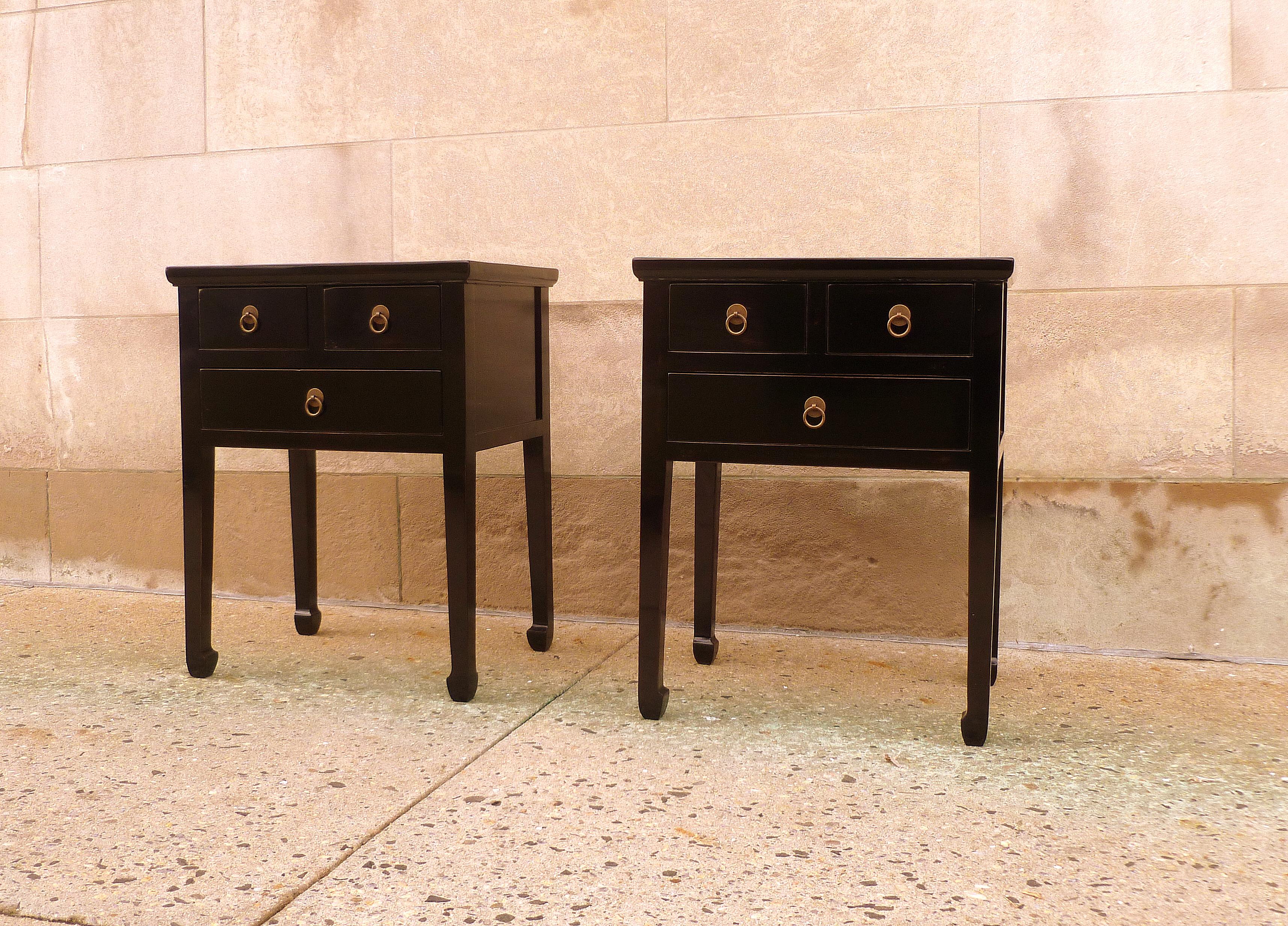 Chinese Pair of Fine Black Lacquer End Tables