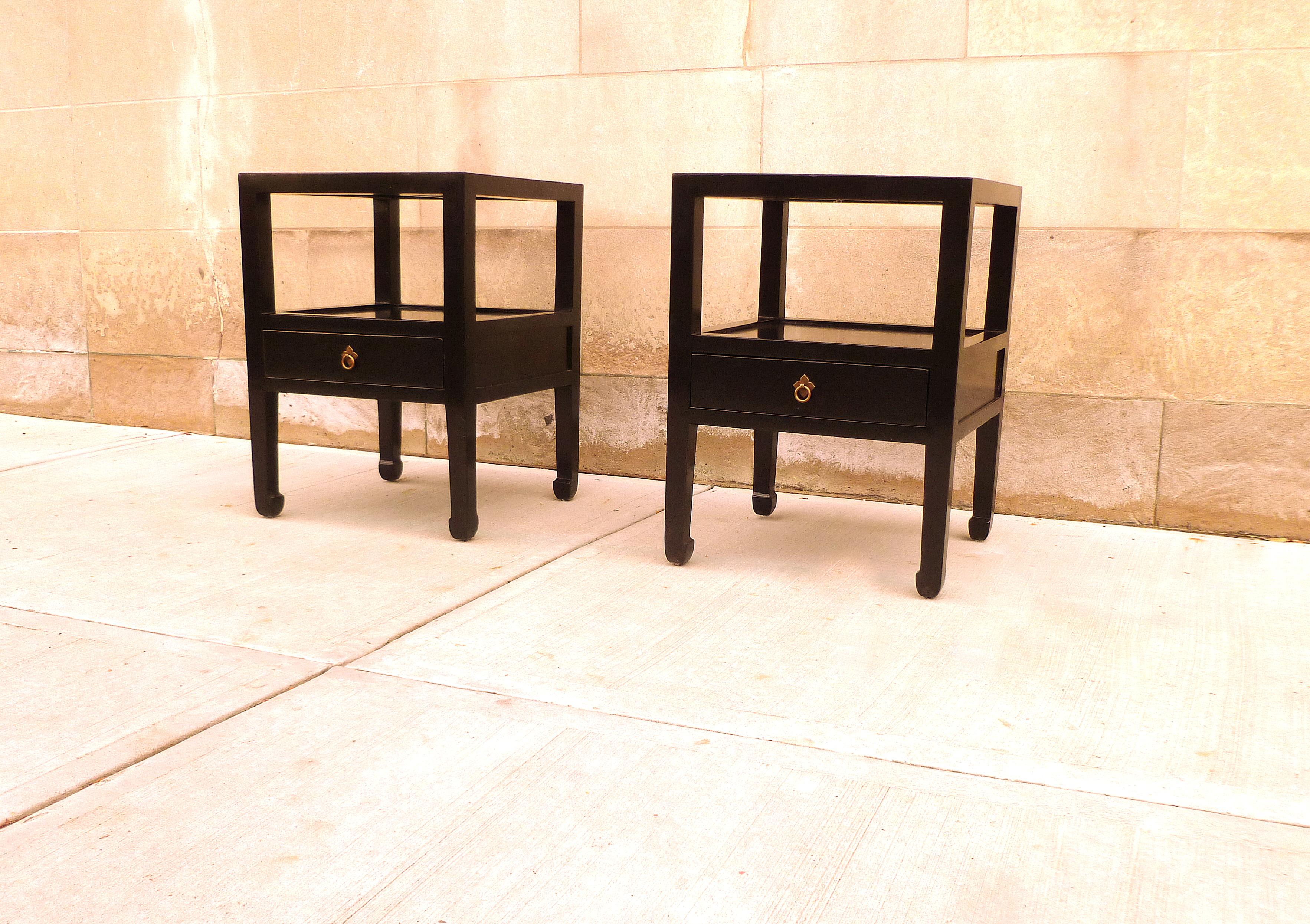Chinese Pair of Fine Black Lacquer End Tables