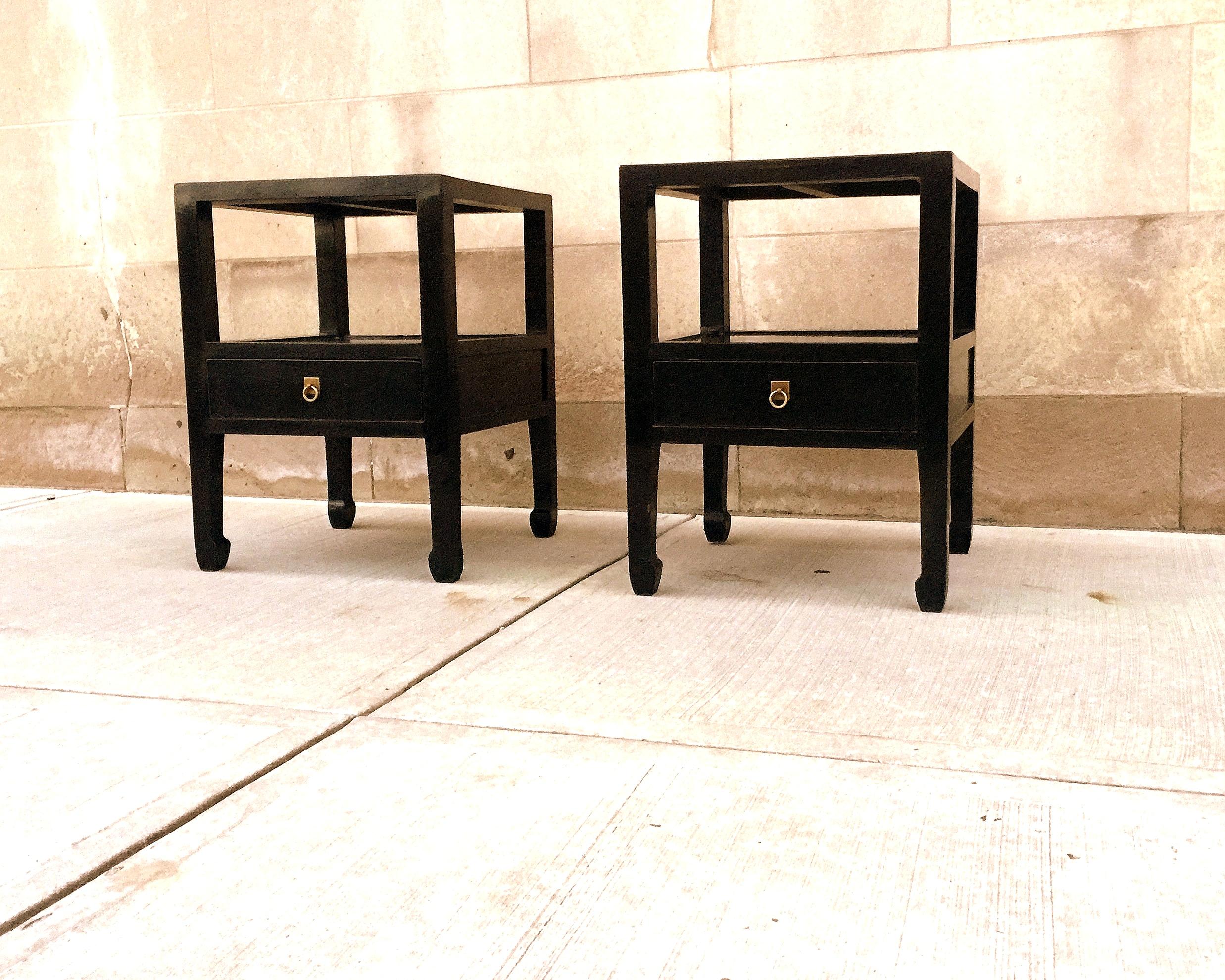 Chinese Pair of Fine Black Lacquer End Tables