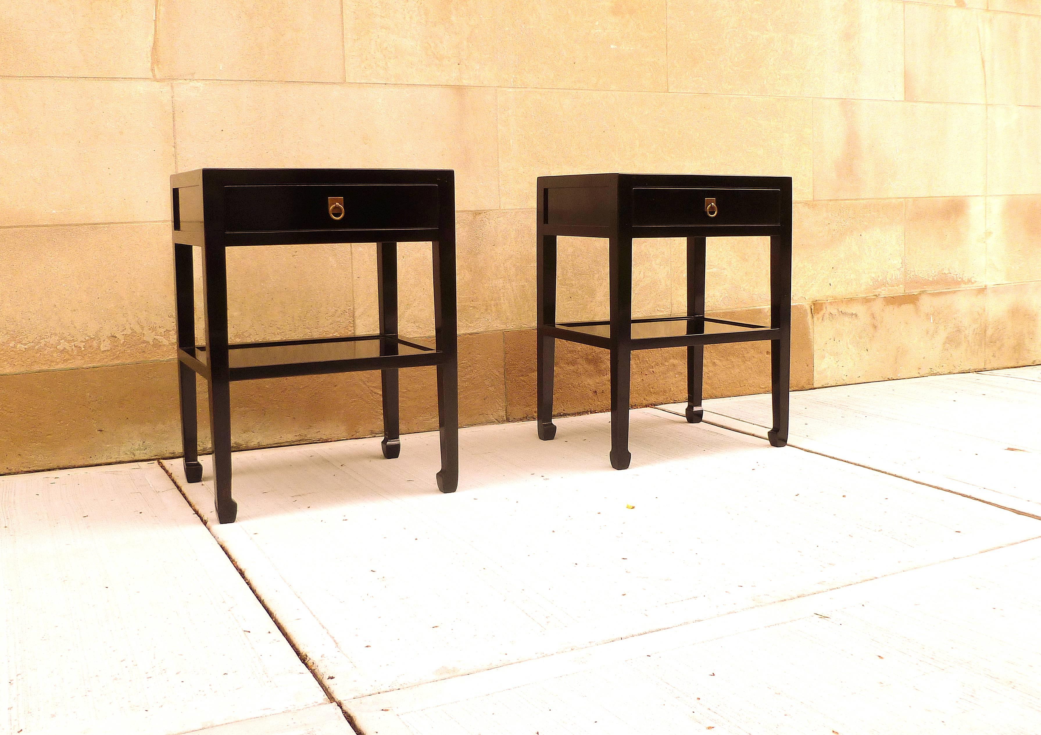 Polished Pair of Fine Black Lacquer End Tables