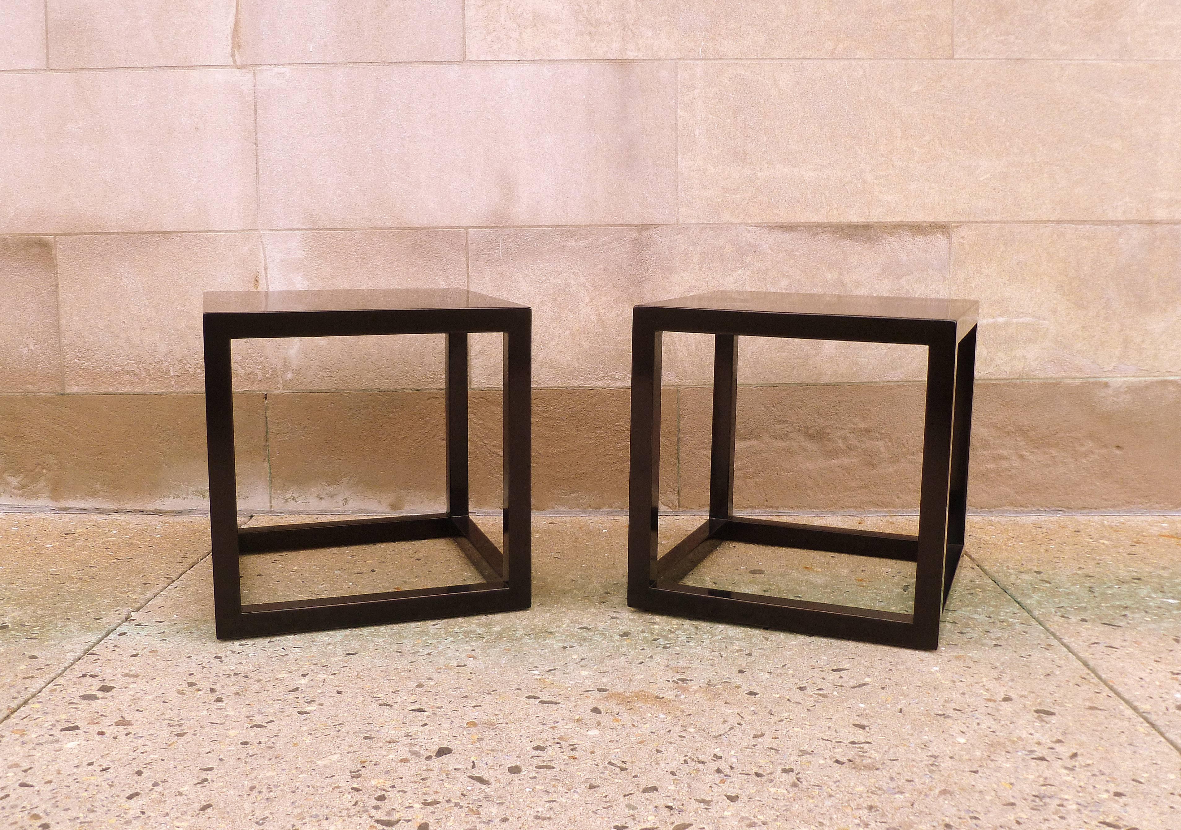 Polished Pair of Fine Black Lacquer End Tables