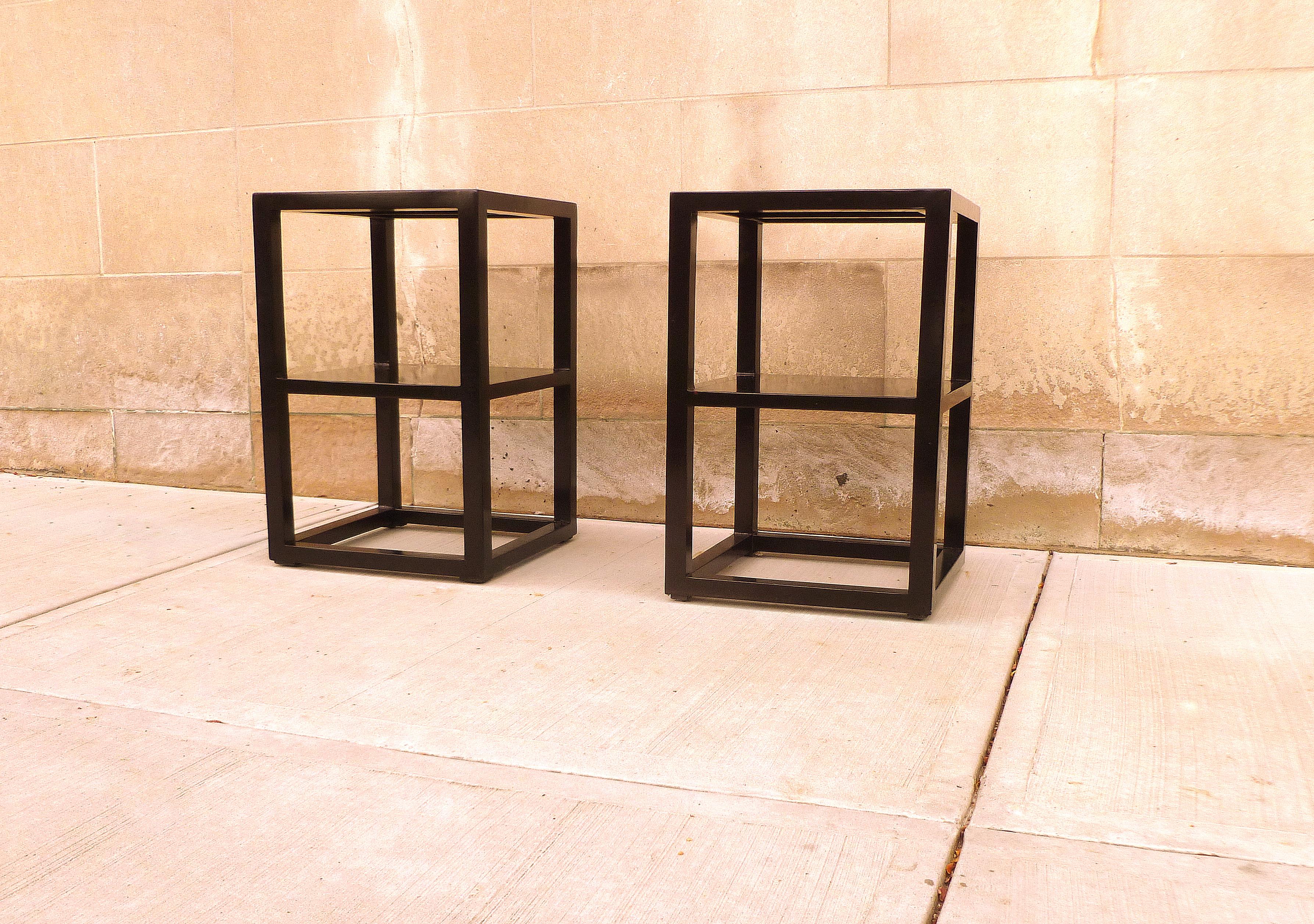 Polished Pair of Fine Black Lacquer End Tables