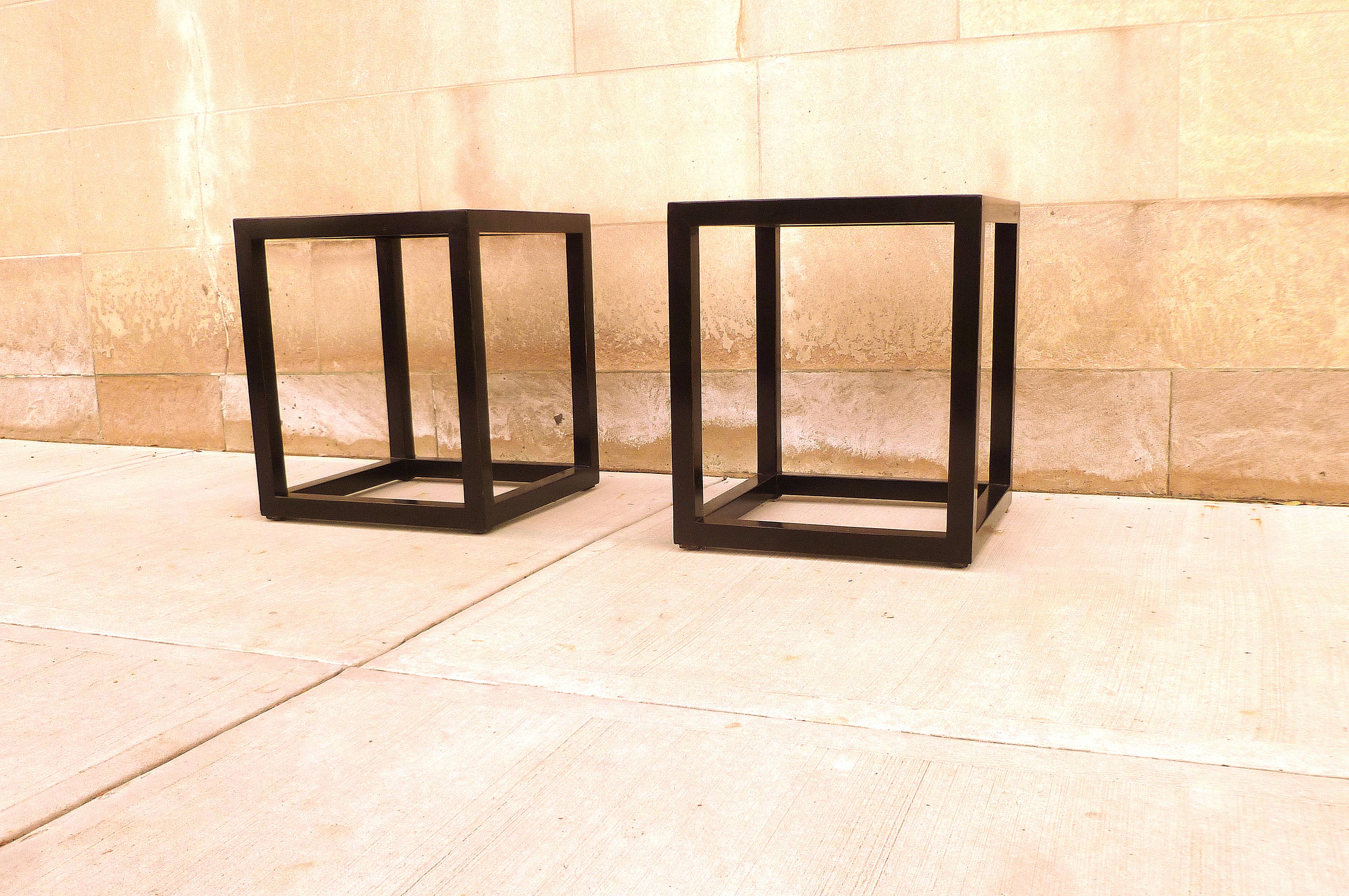 Polished Pair of Fine Black Lacquer End Tables For Sale