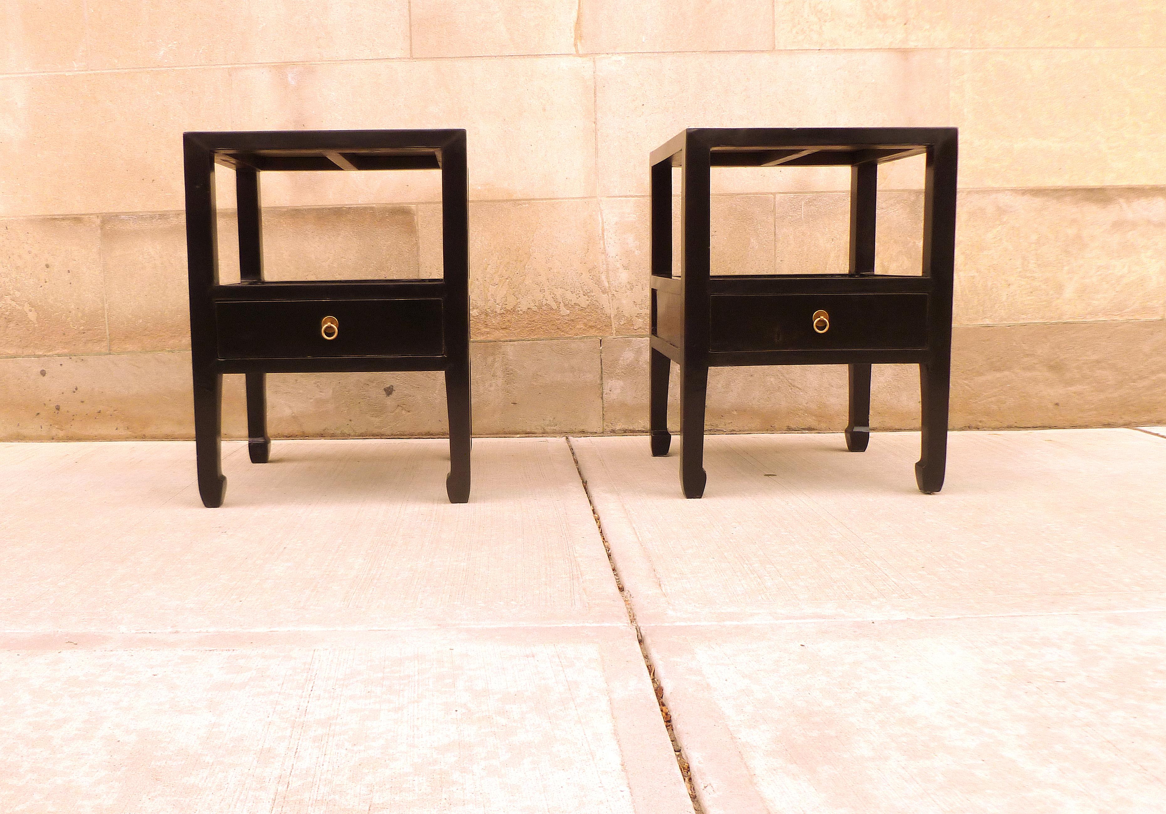 Polished Pair of Fine Black Lacquer End Tables
