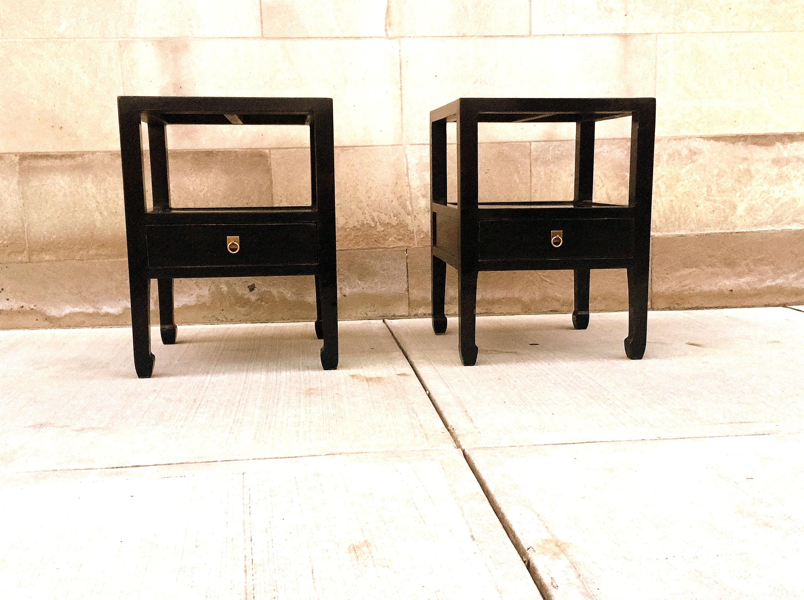 Polished Pair of Fine Black Lacquer End Tables