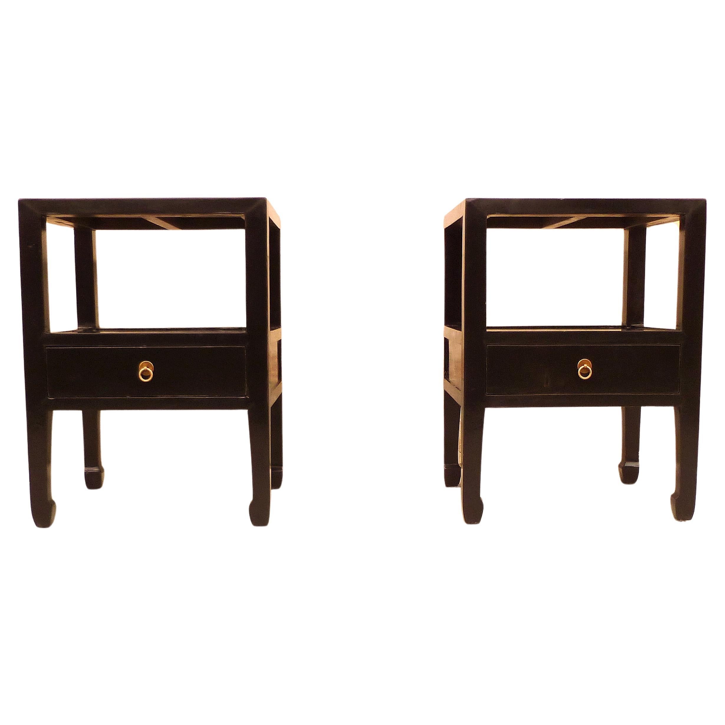 Pair of Fine Black Lacquer End Tables For Sale