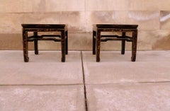 Pair of Fine Black Lacquer End Tables with Gilt Motif